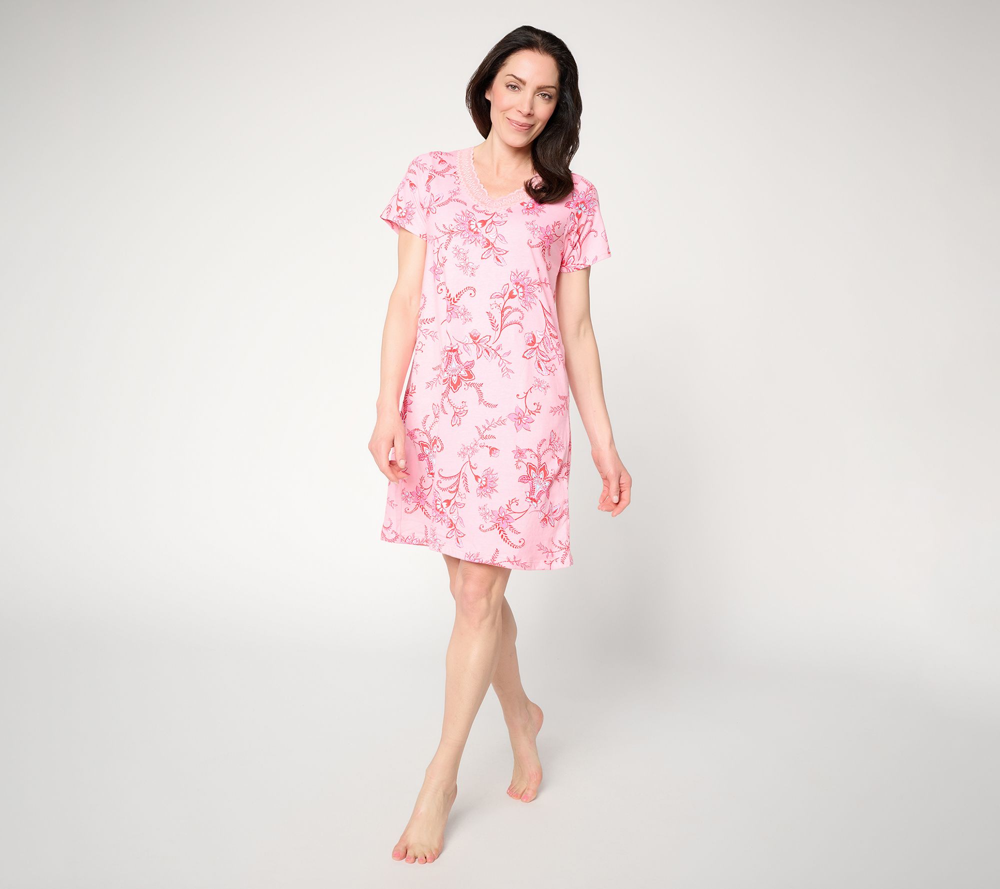 Carole Hochman Cotton Sleep Shirt w/ Scalloped Lace Trim