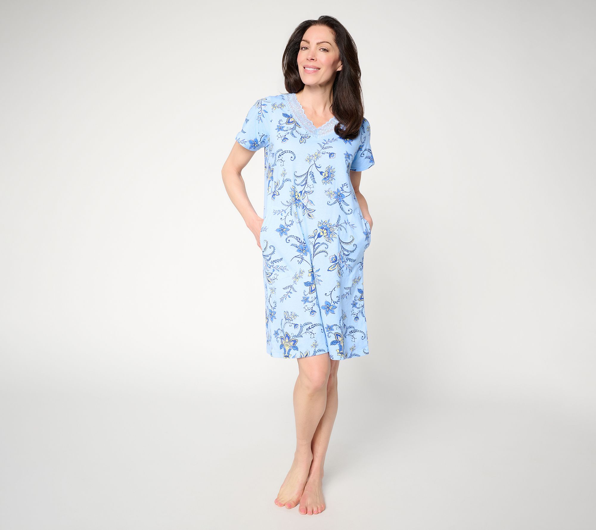 Carole Hochman Cotton Sleep Shirt w/ Scalloped Lace Trim