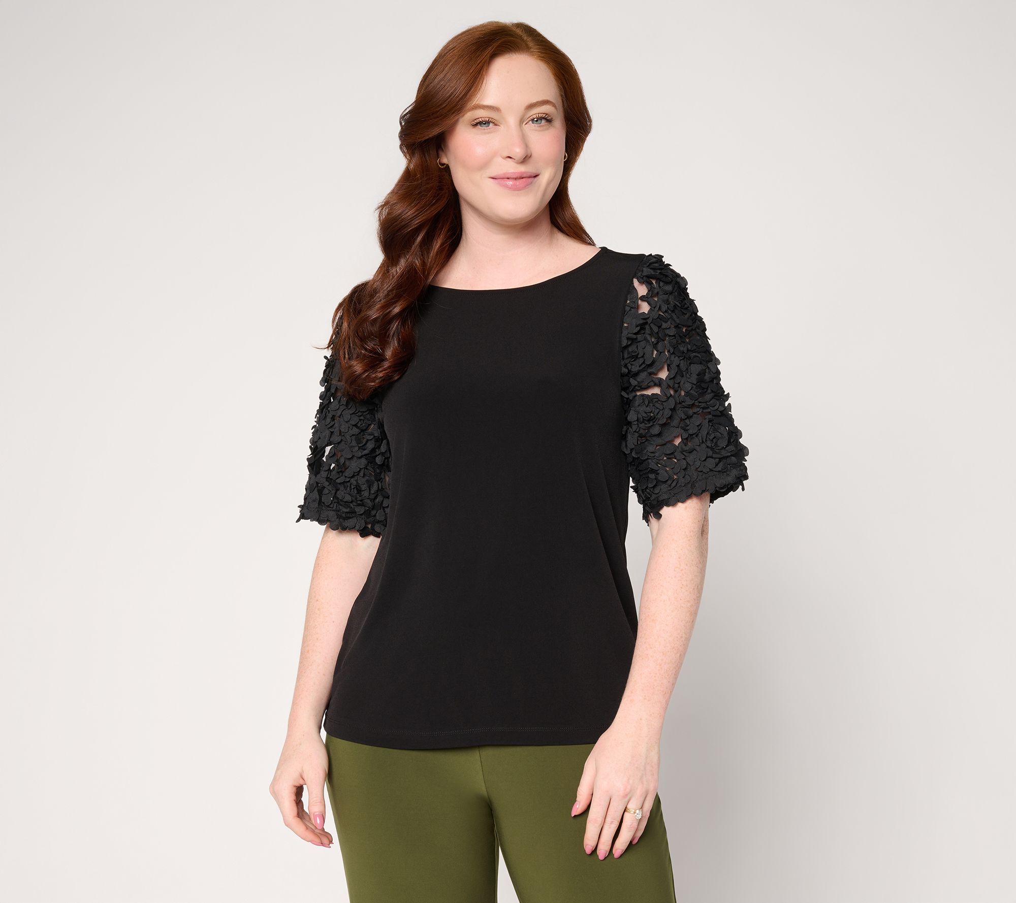 Susan Graver Liquid Knit Top with Novelty Elbow Sleeves