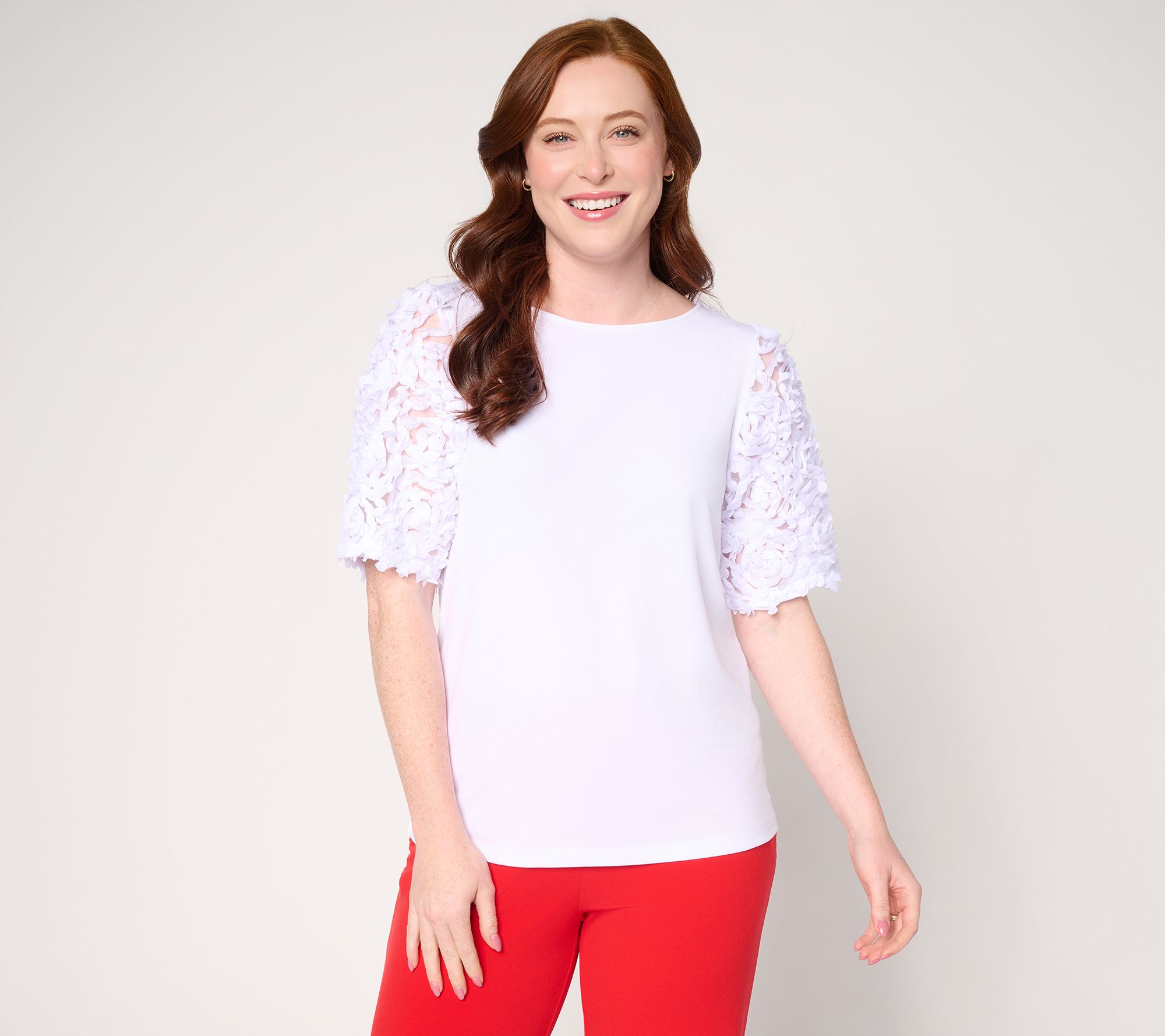 Susan Graver Liquid Knit Top with Novelty Elbow Sleeves