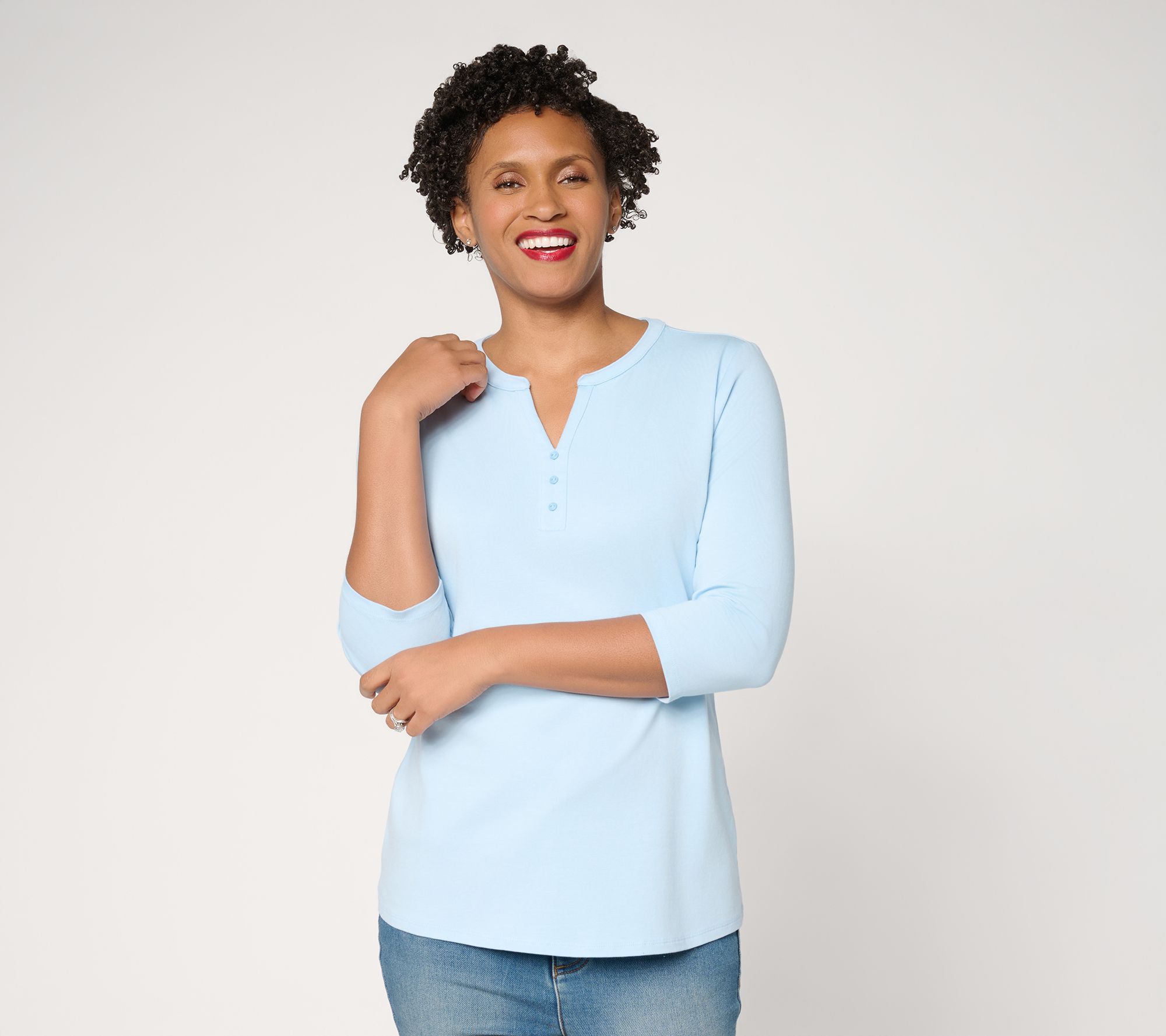 Denim & Co. Essentials Favorite Jersey 3/4-Sleeve Henley Top