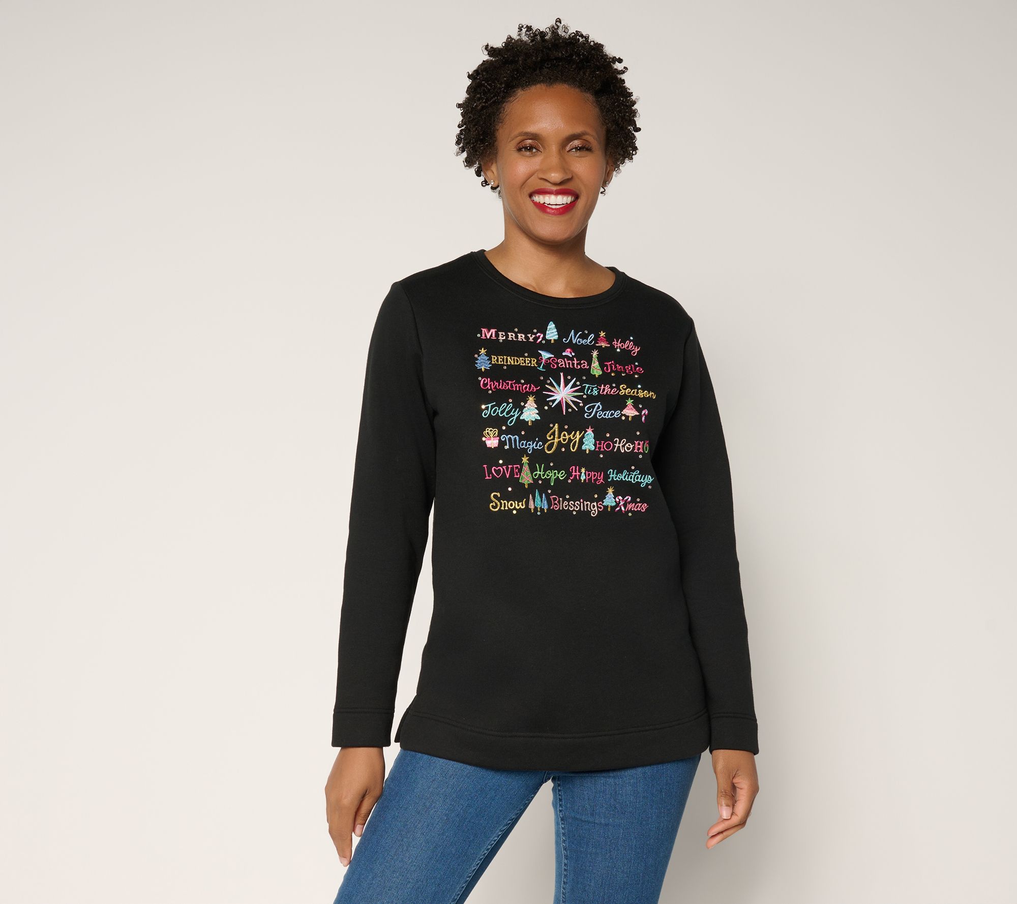 "As Is" Quacker Factory Merry and Bright Long Sleeve Sweatshirt