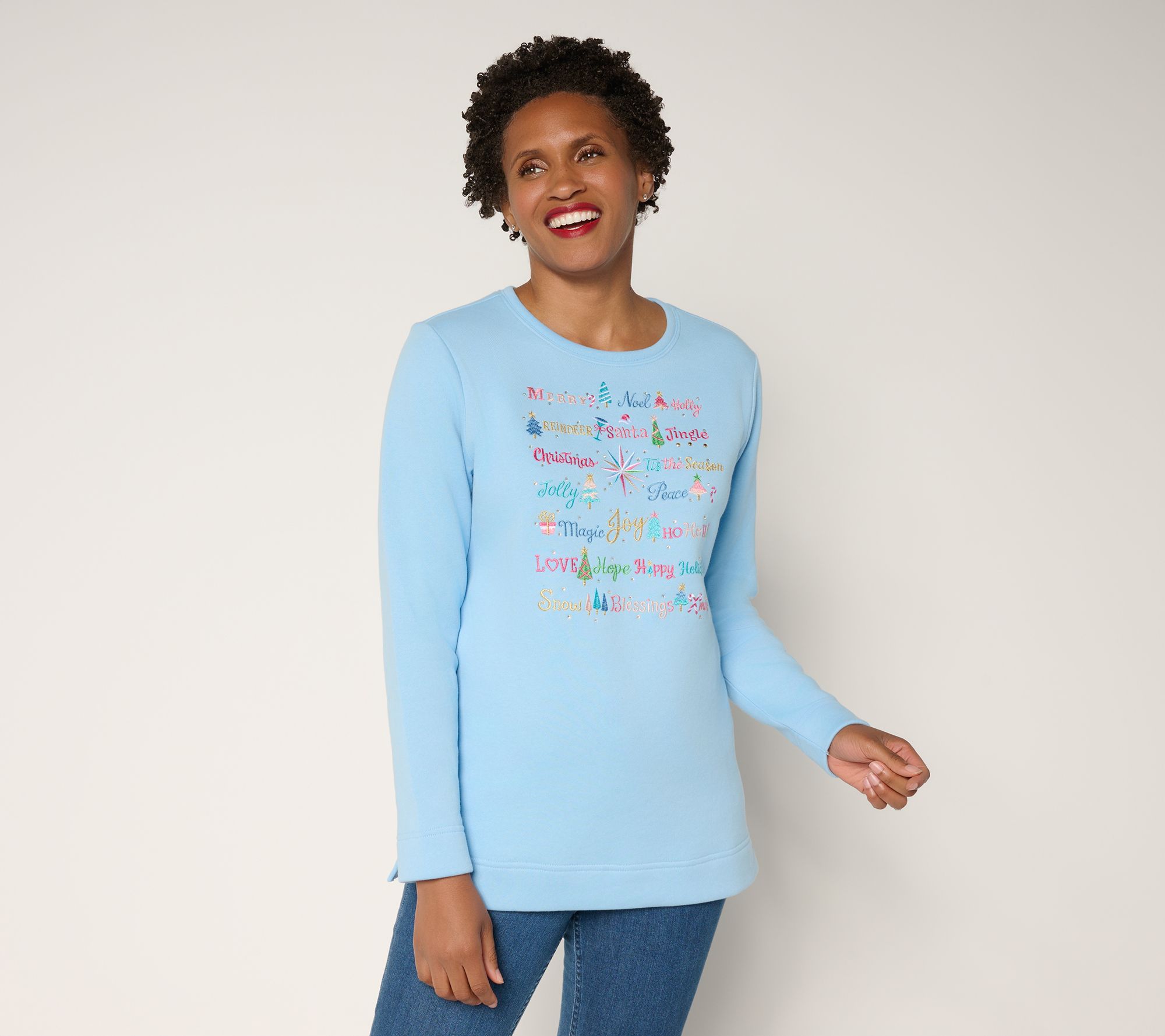 "As Is" Quacker Factory Merry and Bright Long Sleeve Sweatshirt