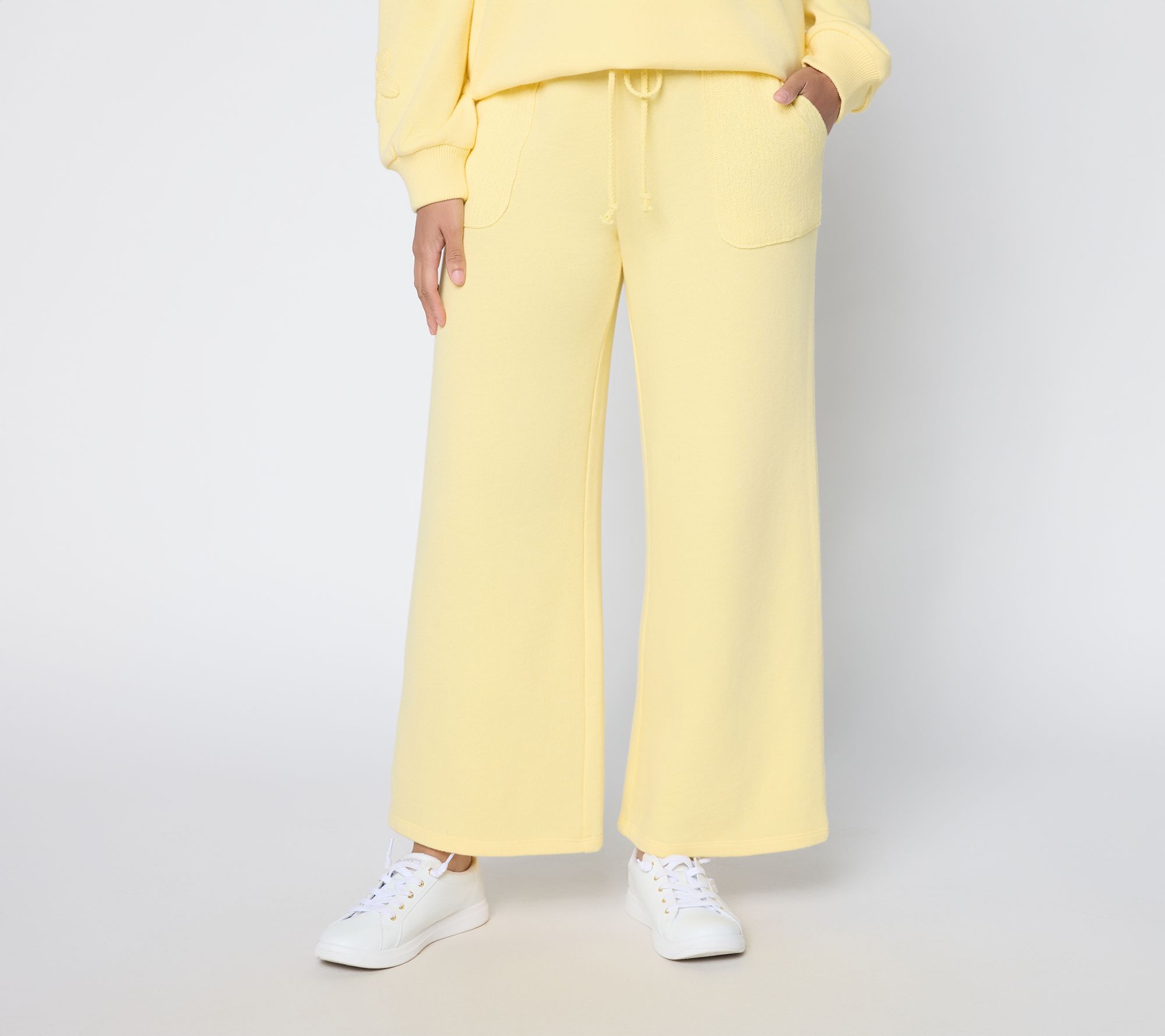 Peace Love World Regular Ankle French Terry Pants with Crochet