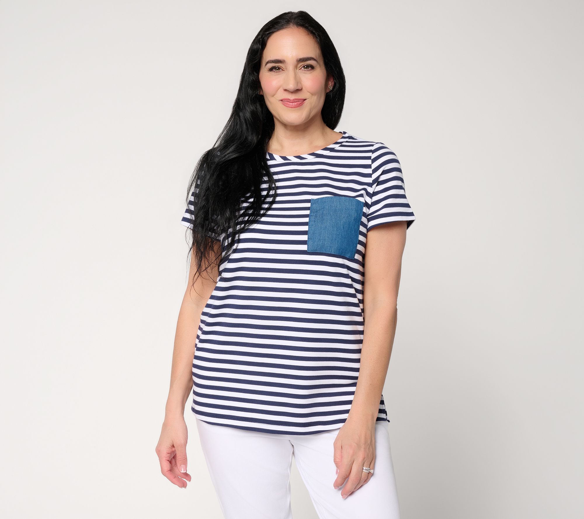 Liberty Belles by Kim Gravel TripleLuxe Knit Denim Pocket Top
