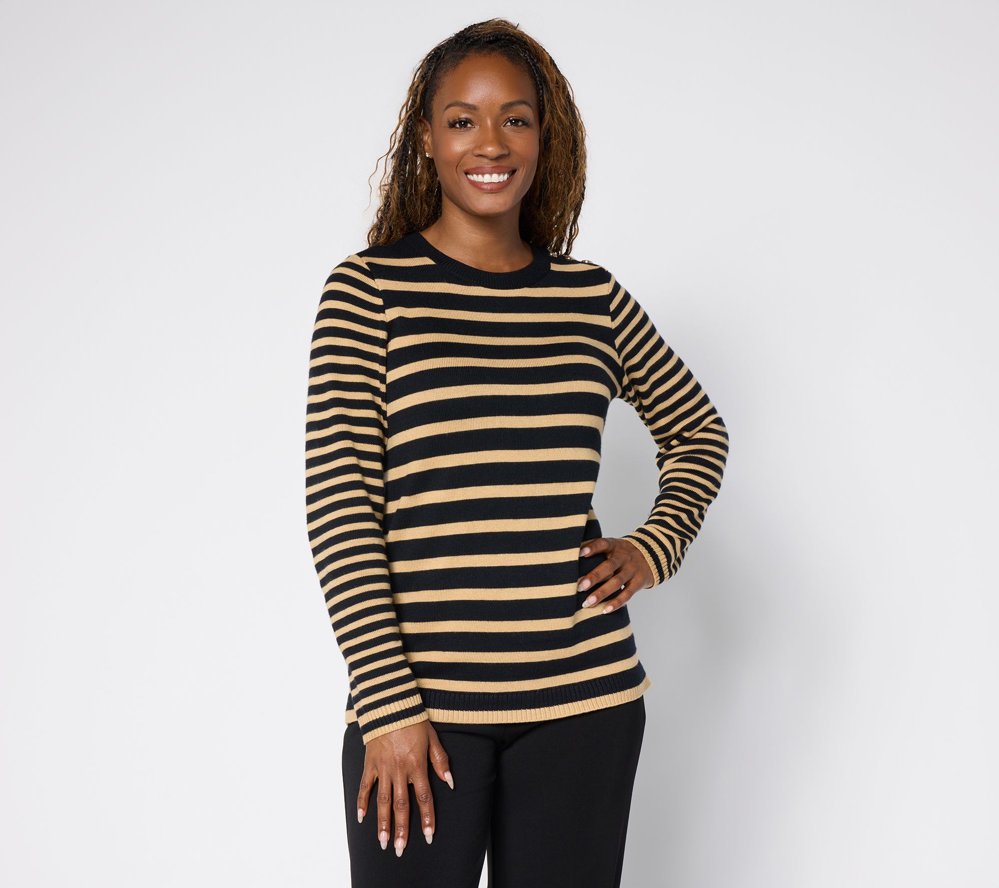 "As Is" Susan Graver Super Soft Mixed Stripe Crew Neck Sweater