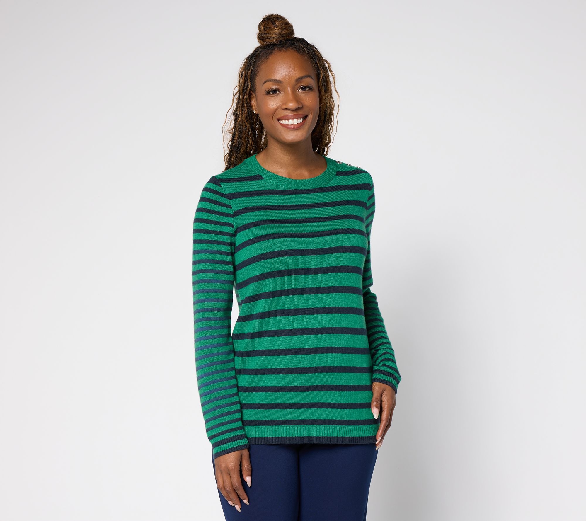 "As Is" Susan Graver Super Soft Mixed Stripe Crew Neck Sweater