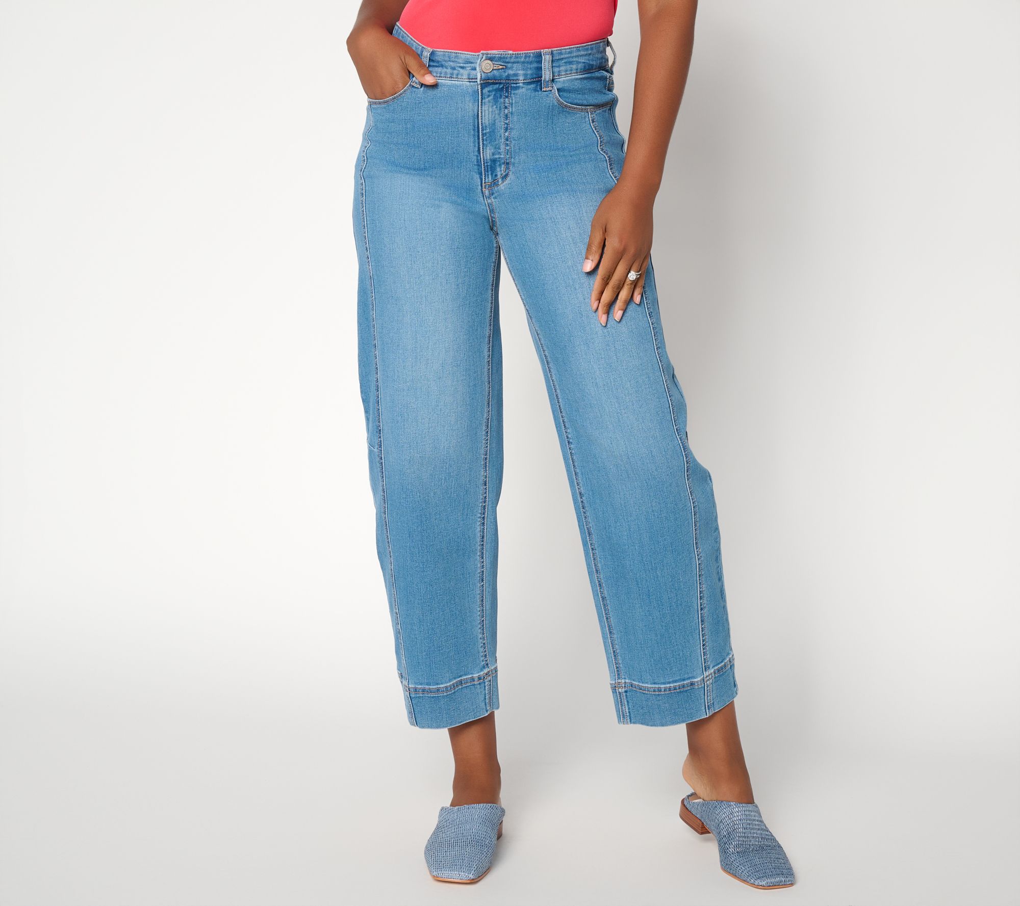 Susan Graver Stretch Denim Regular Barely Barrel Leg Ankle Jeans