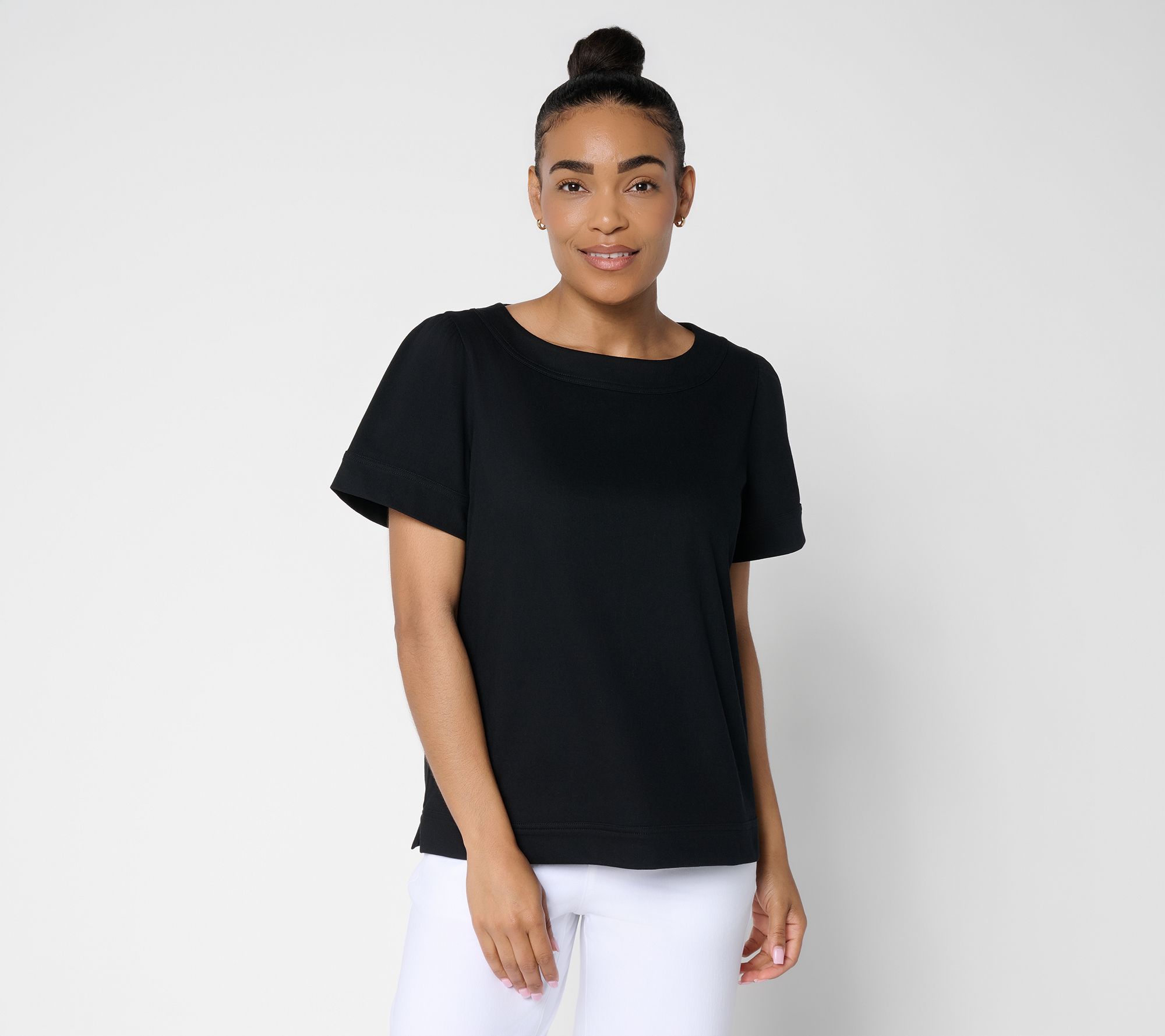 Denim & Co. Comfy Knit Air Boat Neck Short Sleeve Top