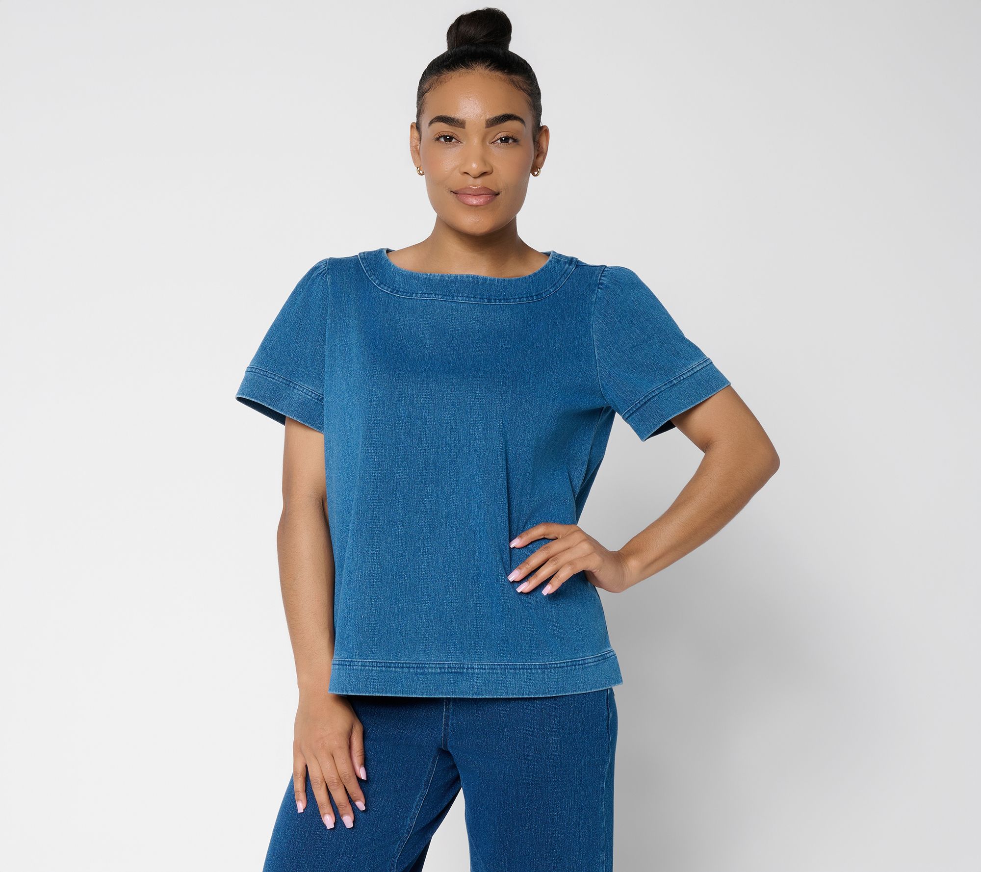 Denim & Co. Comfy Knit Air Boat Neck Short Sleeve Top