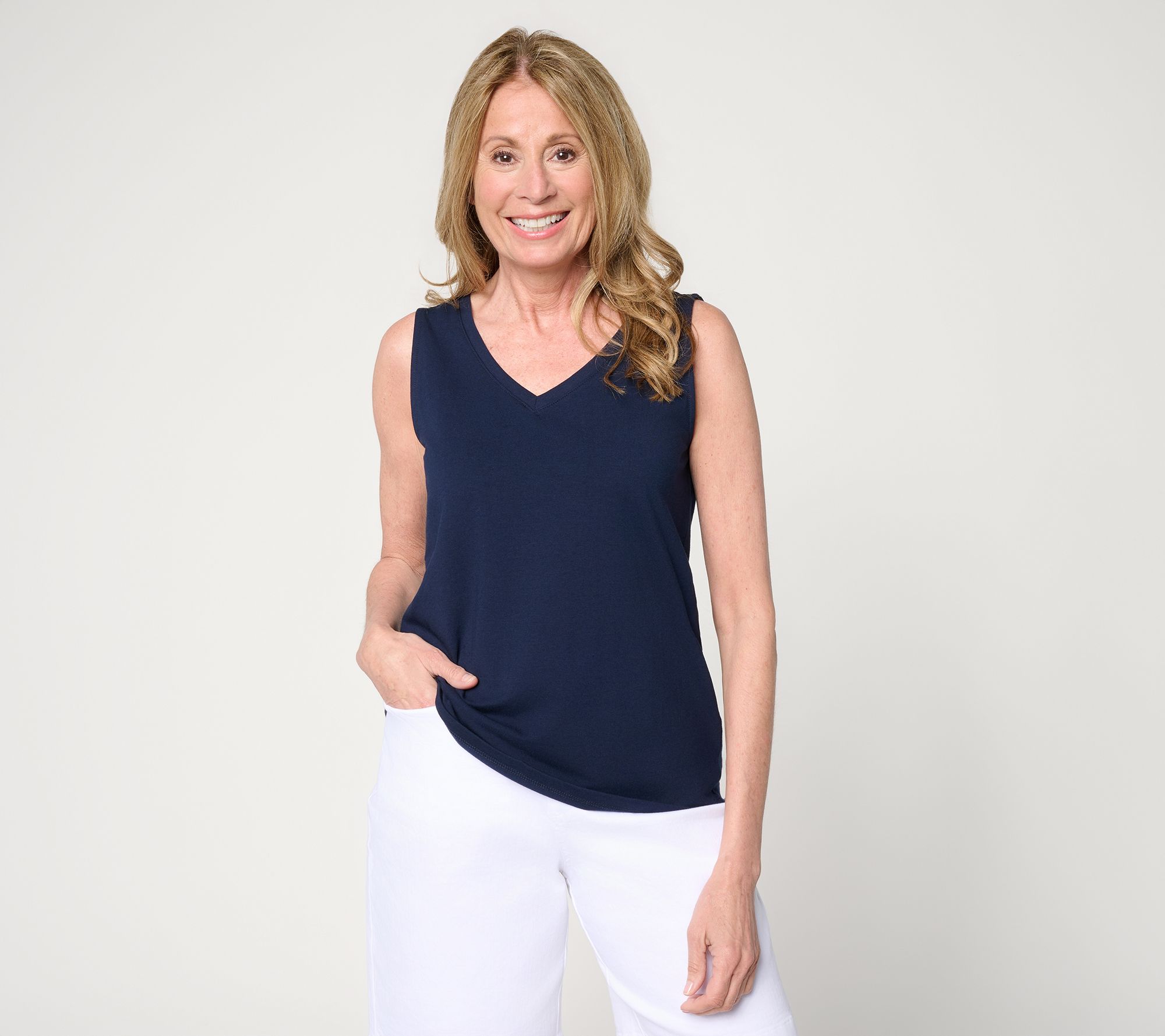 Susan Graver Essentials Comfy Cotton V-Neck Sleeveless Top