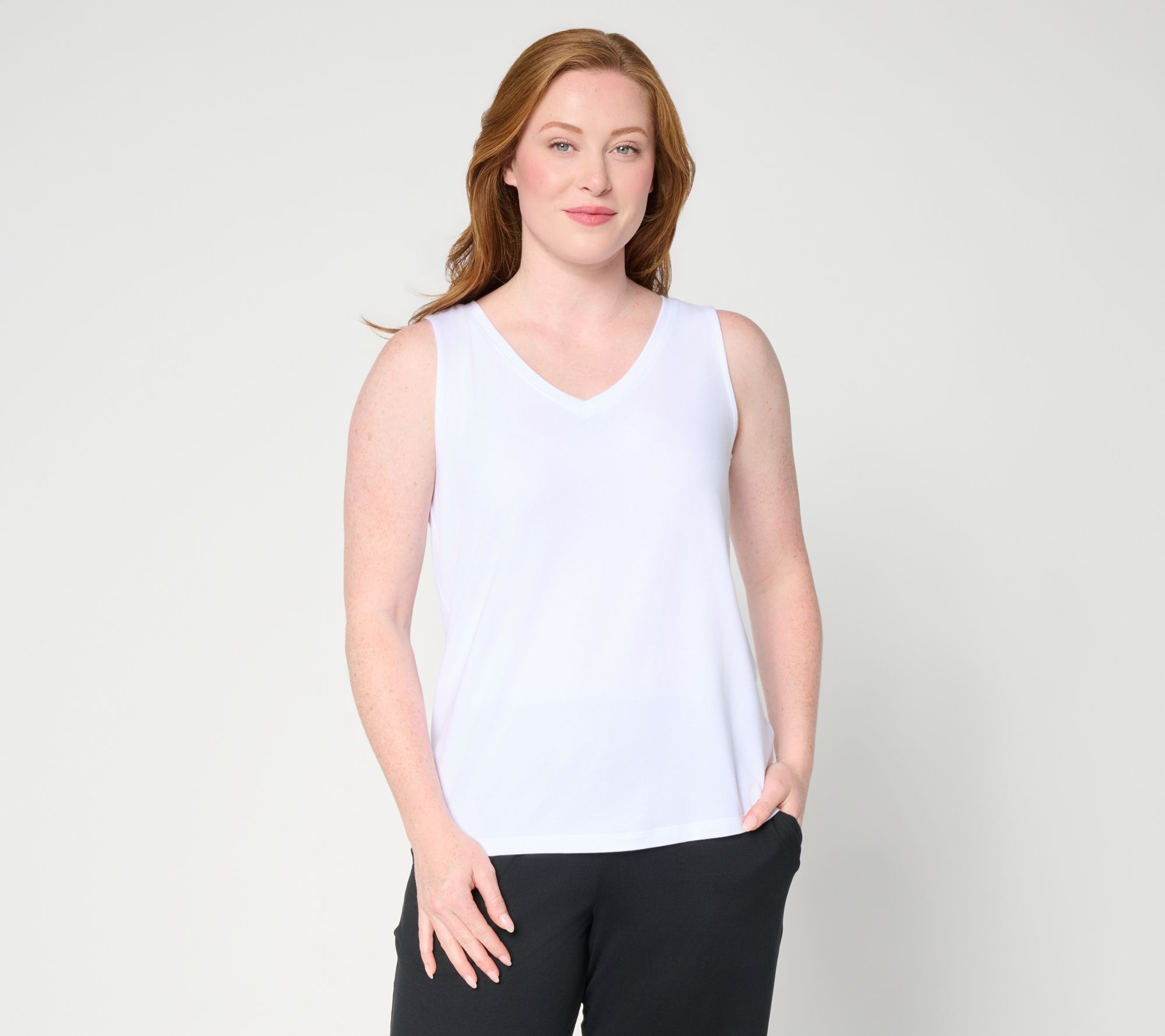 Susan Graver Essentials Comfy Cotton V-Neck Sleeveless Top