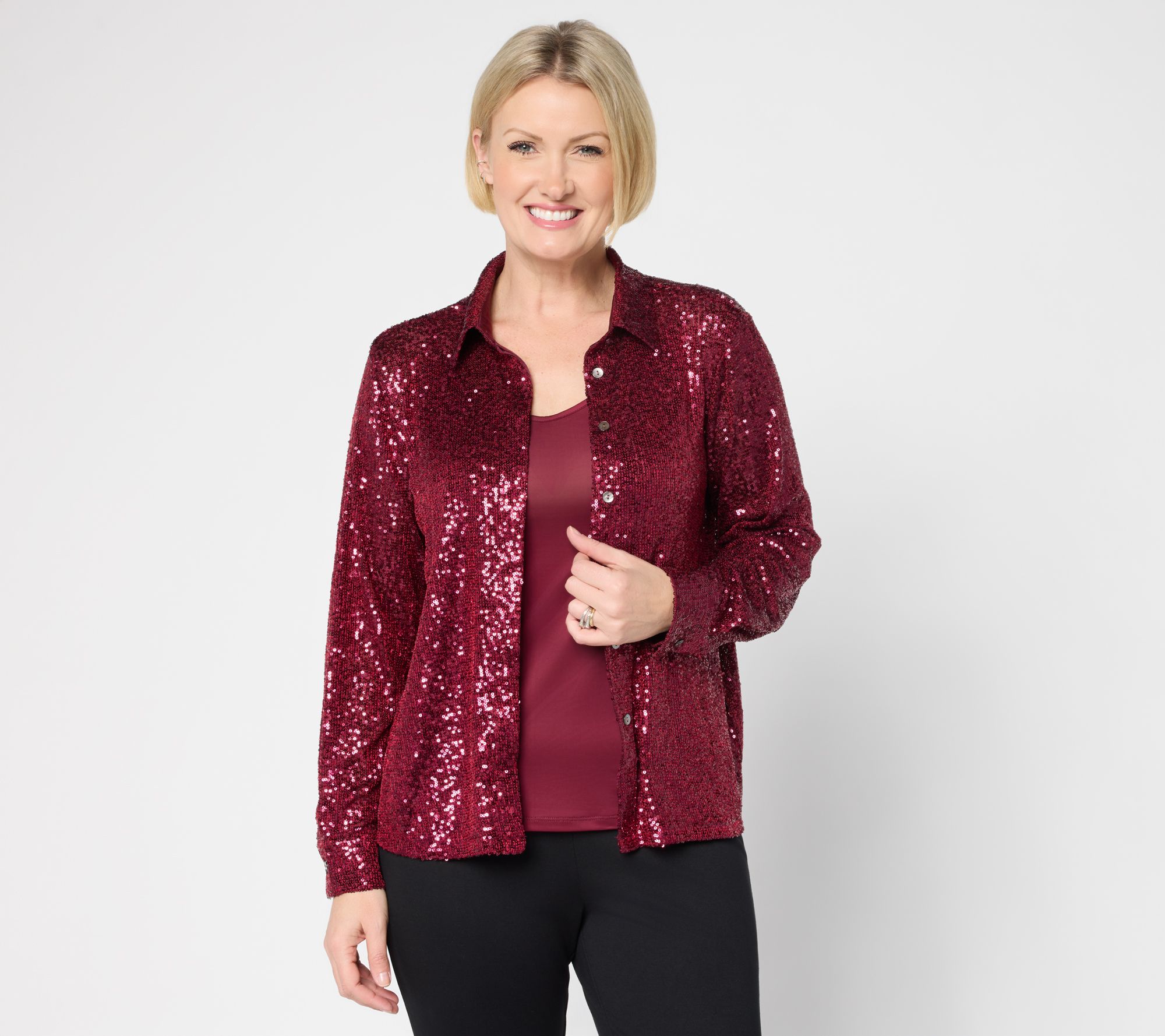 "As Is" Susan Graver Occasions Sequin Fringe ButtonTop-Cami