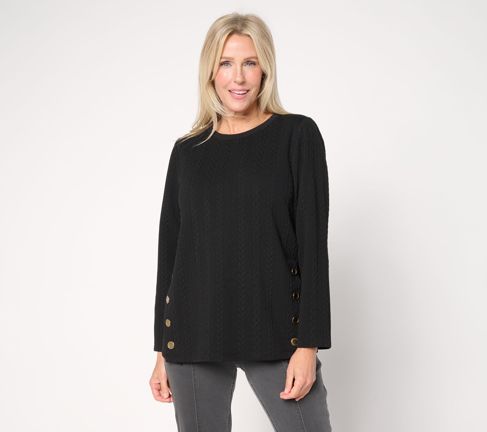 "As Is" Susan Graver Weekend Jacquard Knit Jewel Neck Top w/ Button