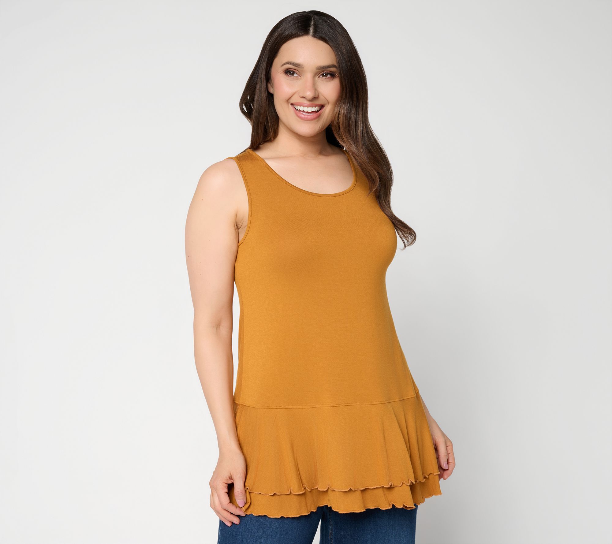 LOGO Layers by Lori Goldstein Petite Lettuce Hem Tiered Tank