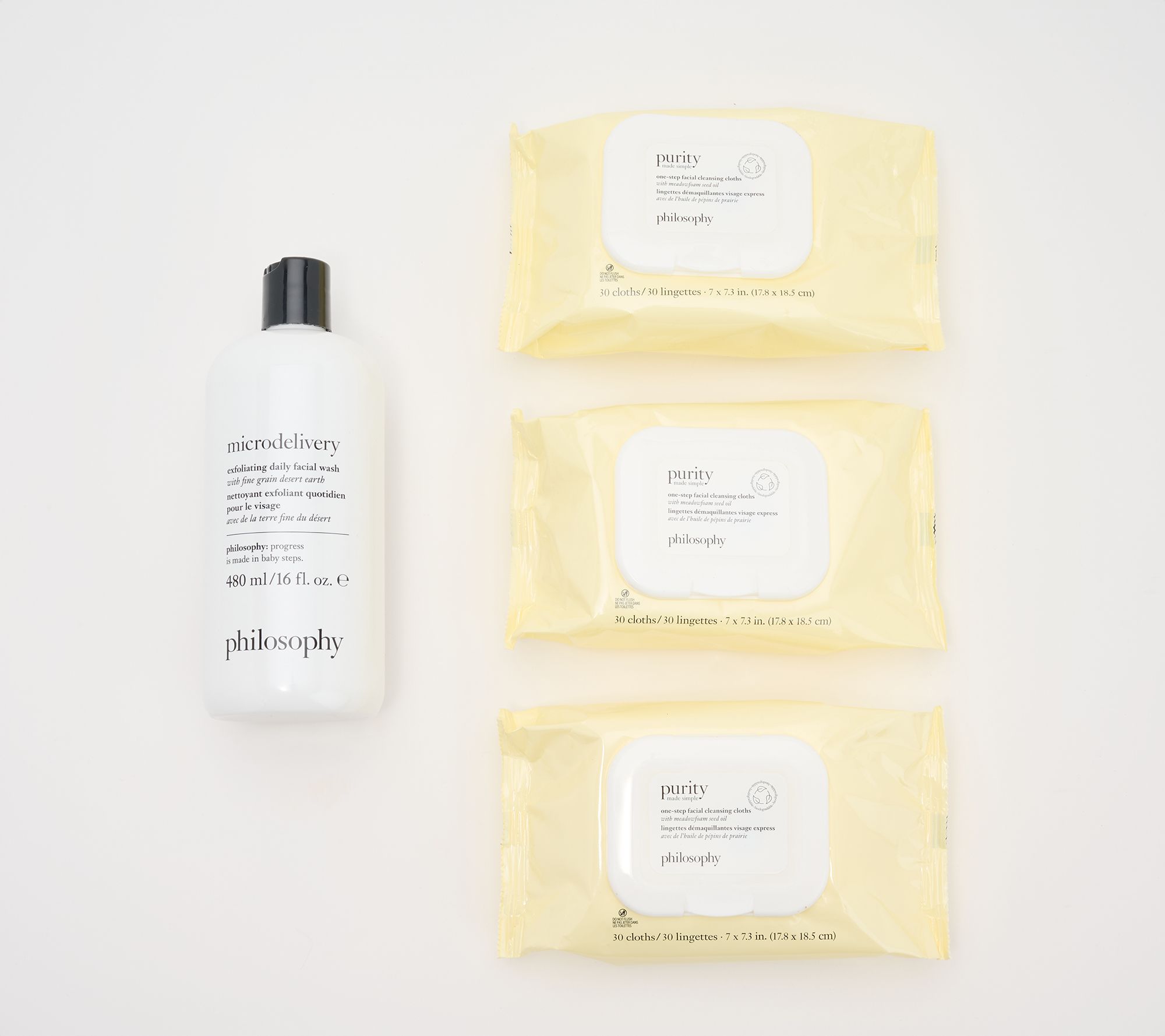 philosophy 30ct purity facial cloth trio & 16oz microdelivery