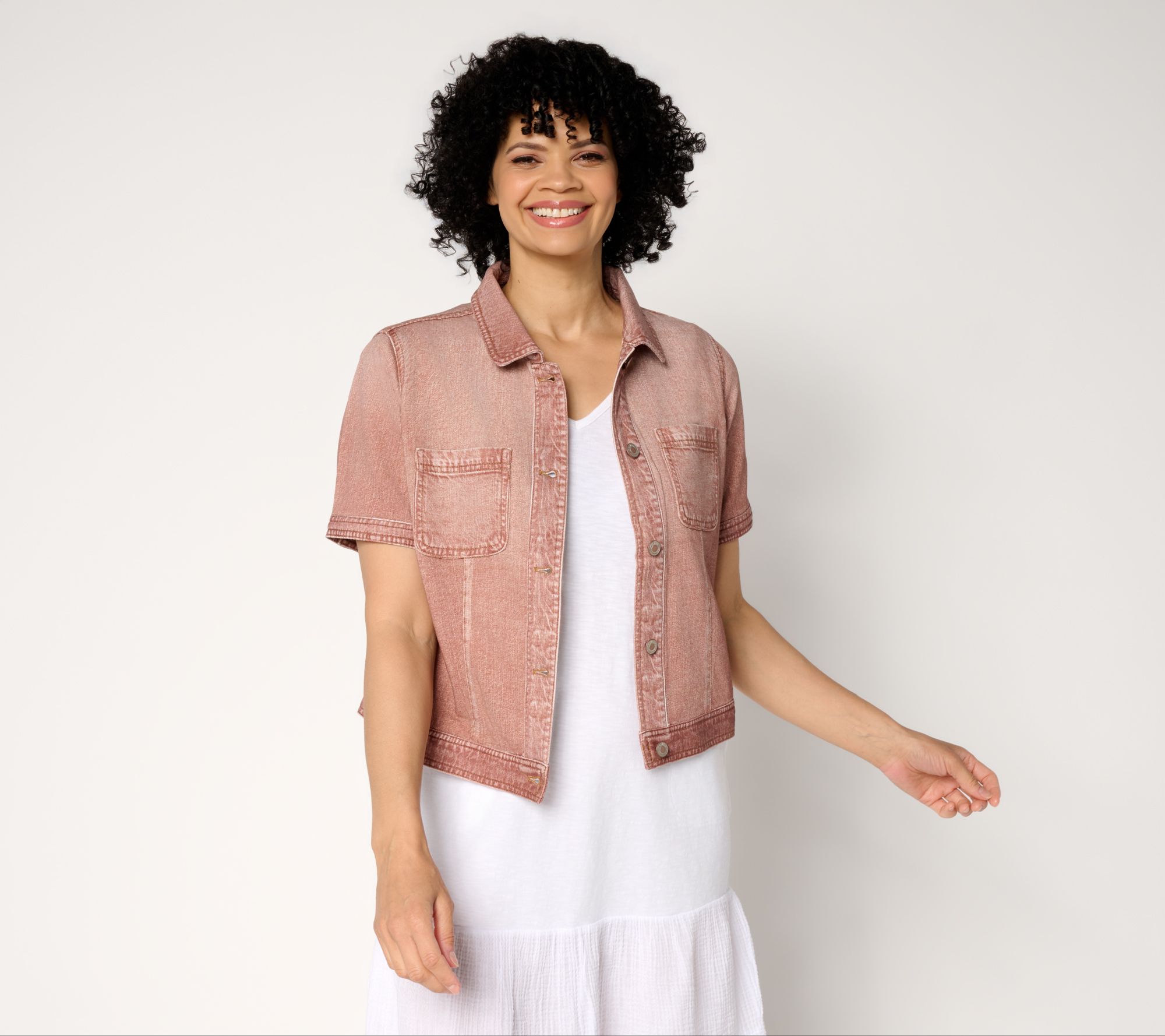 AnyBody Denim Effect Short Sleeve Jacket