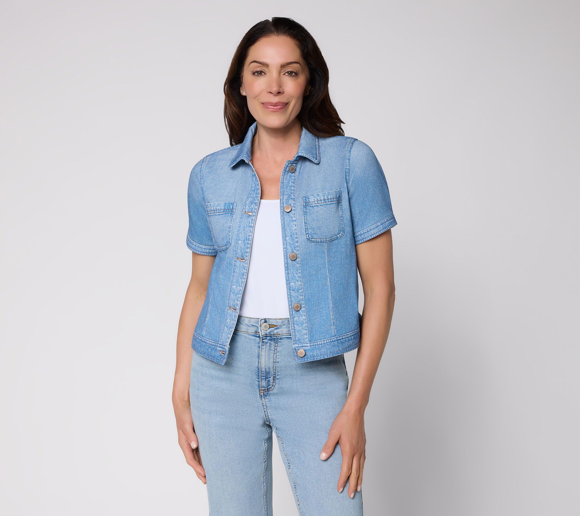 AnyBody Denim Effect Short Sleeve Jacket