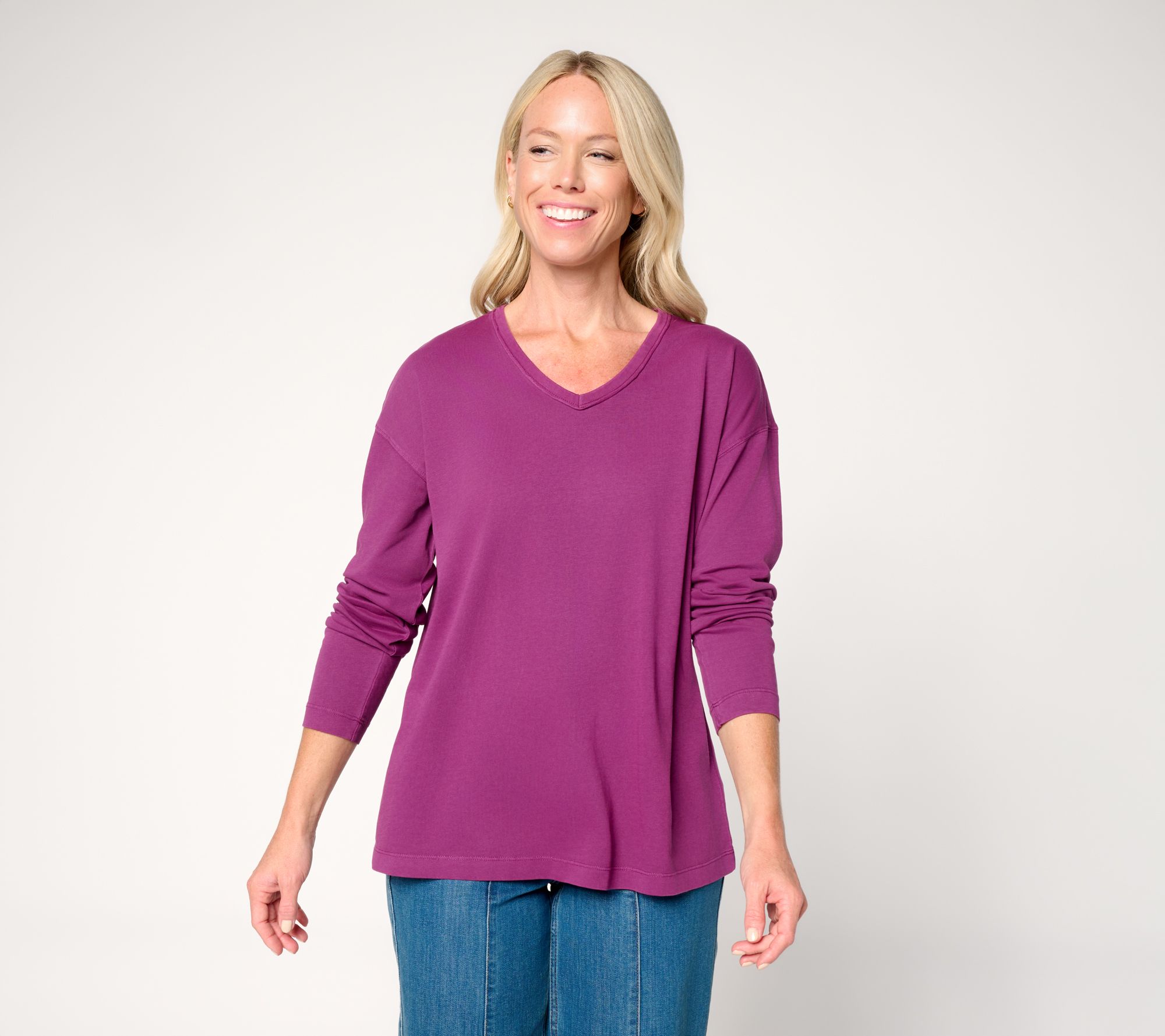 LOGO by Lori Goldstein 100% Cotton Long Sleeve Everyday Tee