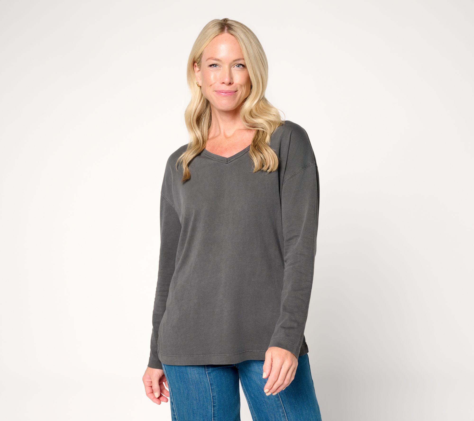 LOGO by Lori Goldstein 100% Cotton Long Sleeve Everyday Tee