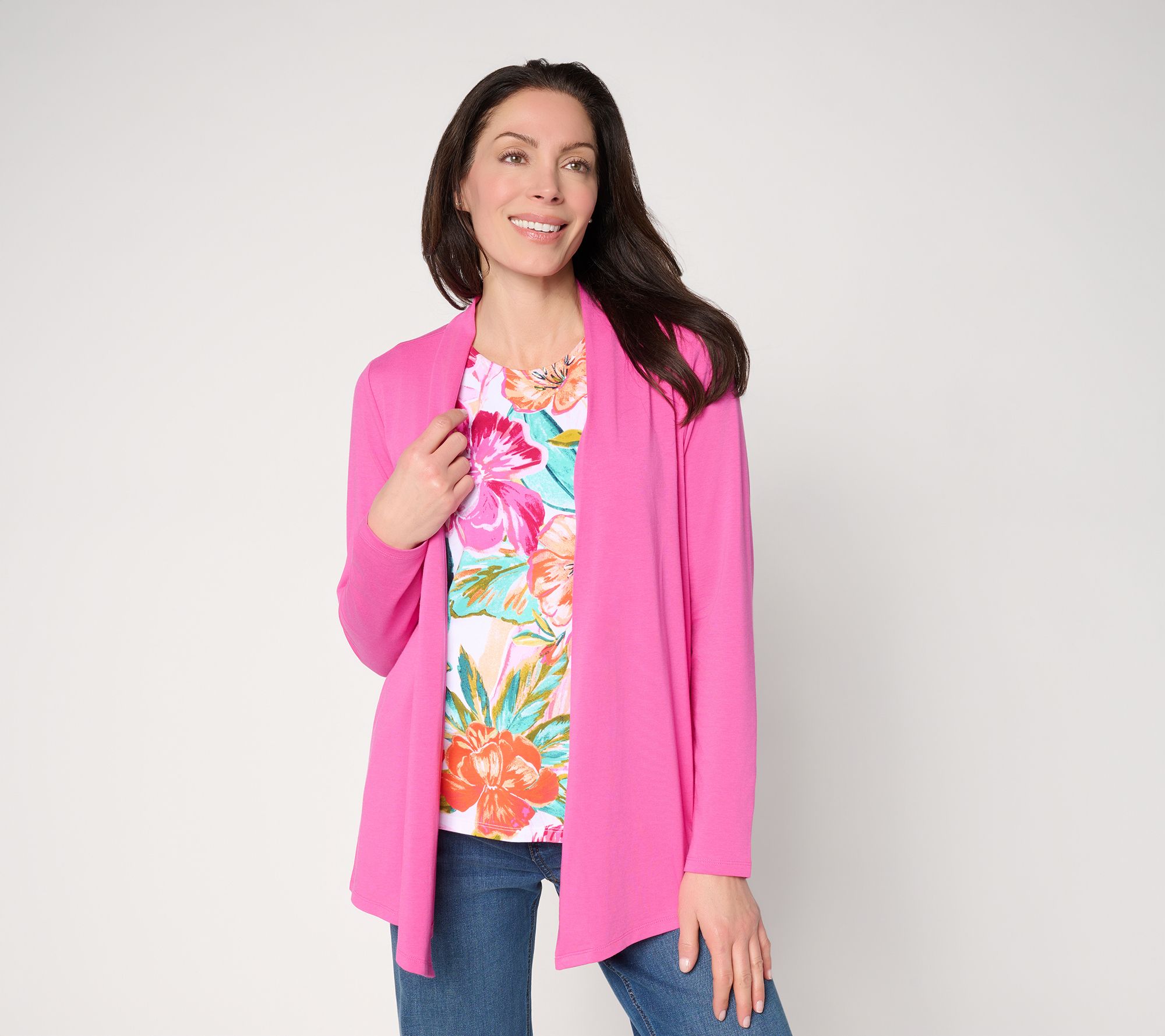  "As Is" Denim & Co. Beach Jersey Printed Tank&Open Front Cardigan Set