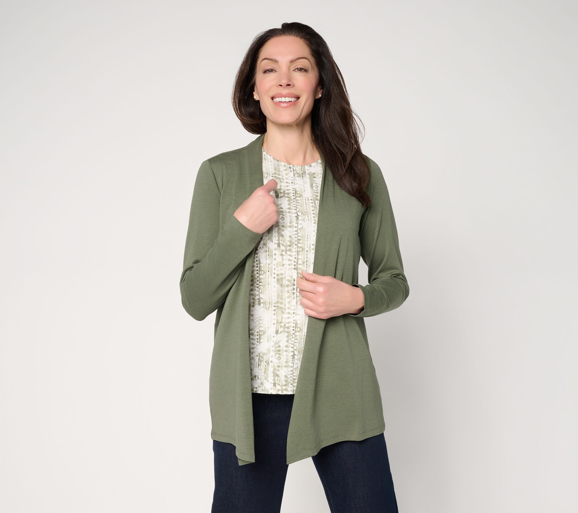 "As Is" Denim & Co. Beach Jersey Printed Tank&Open Front Cardigan Set