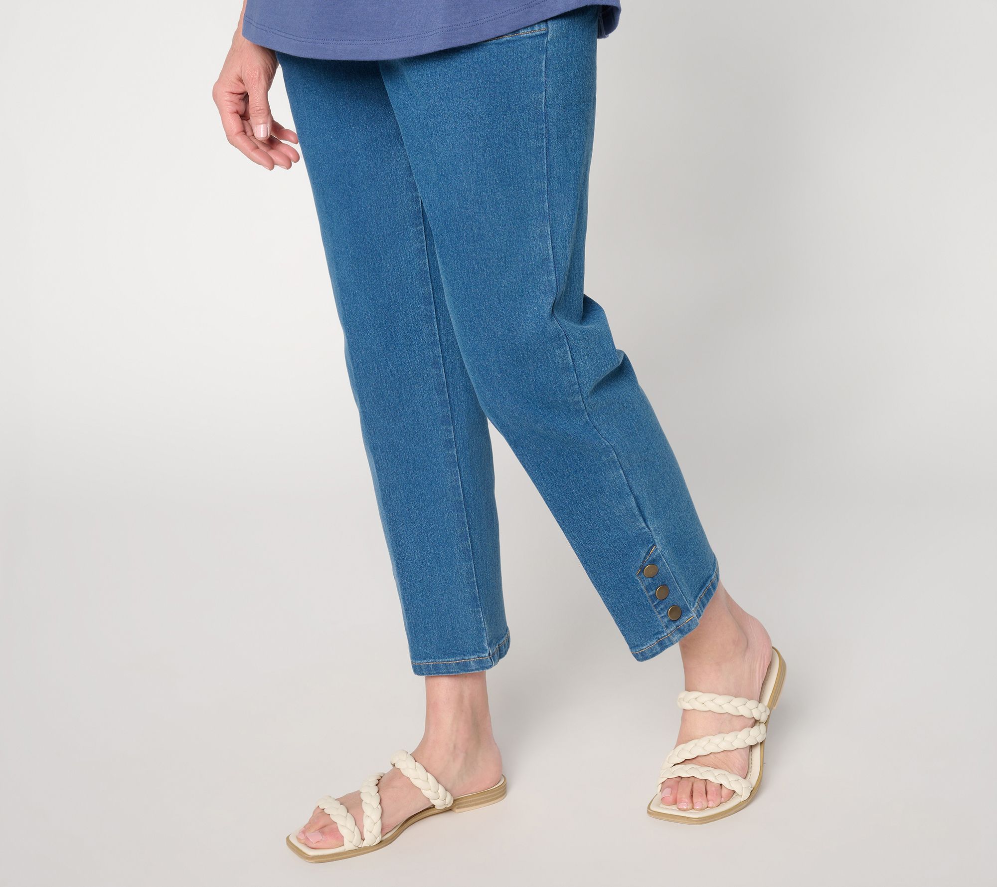 "As Is" Denim & Co. Pet Indigo Flat Front Side Pocket Crop Pants w/ Snaps