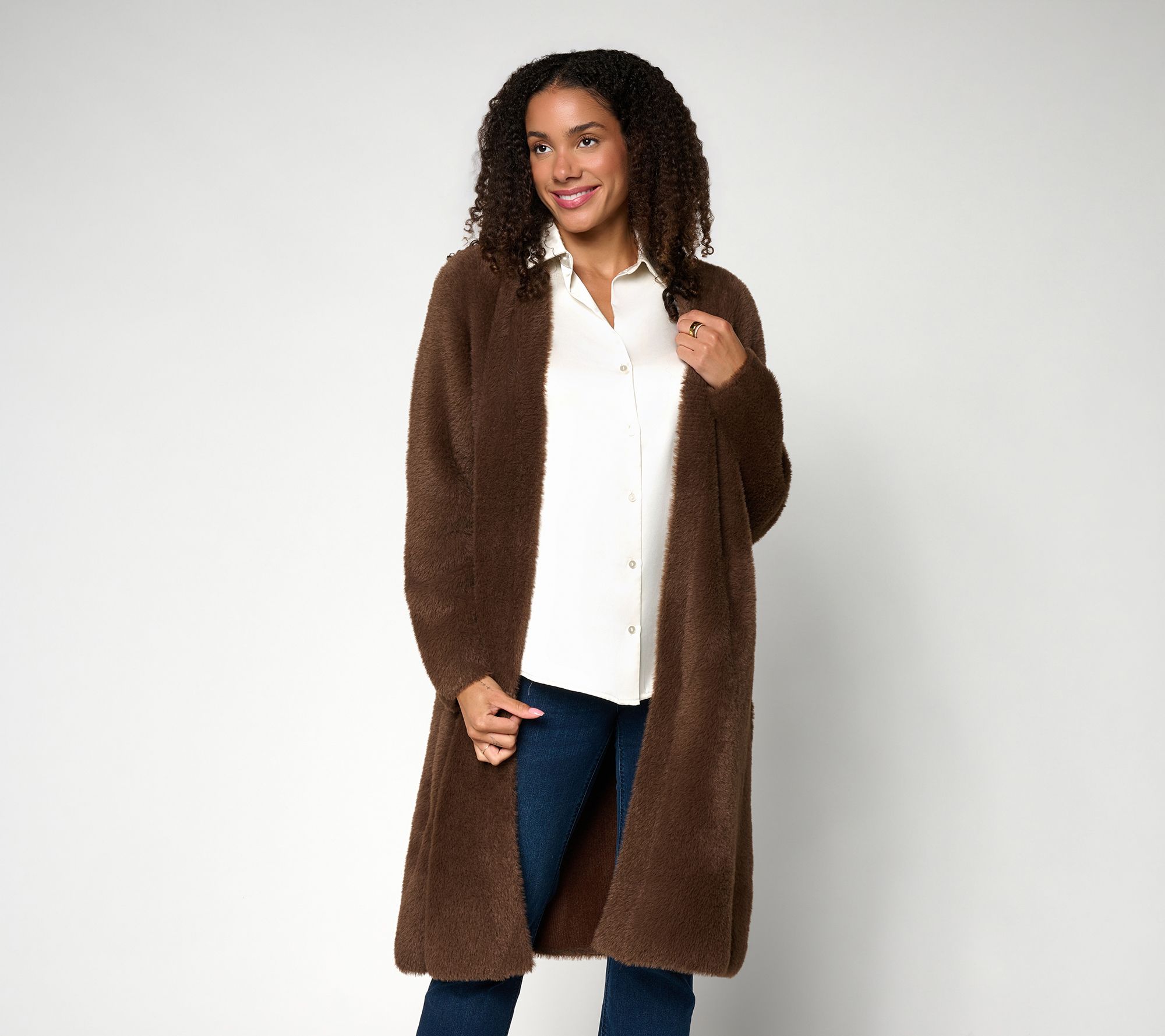 Dennis Basso Regular Knitted Faux Mink Topper