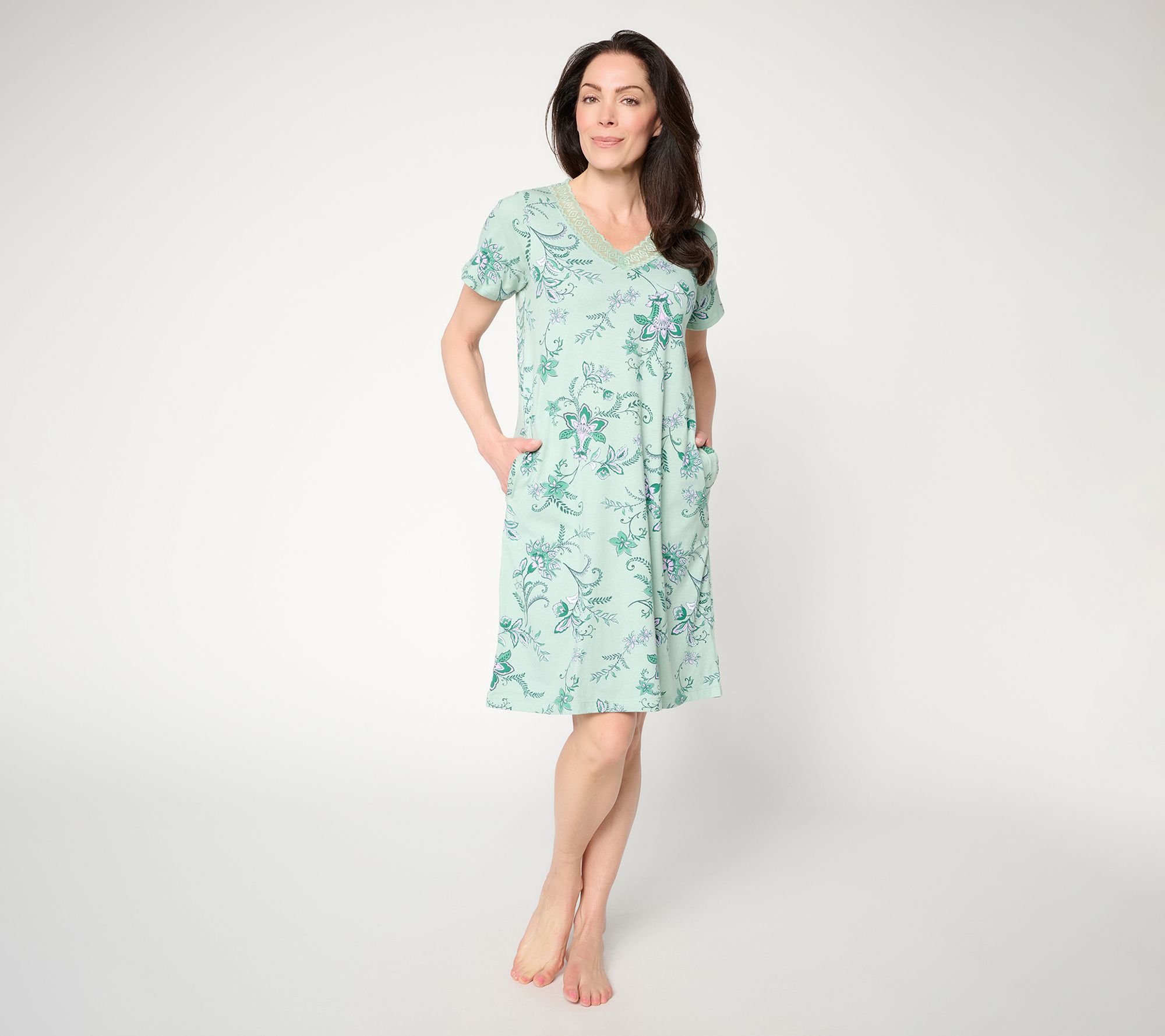 As Is Carole Hochman Cotton Sleep Shirt with Scallop Lace