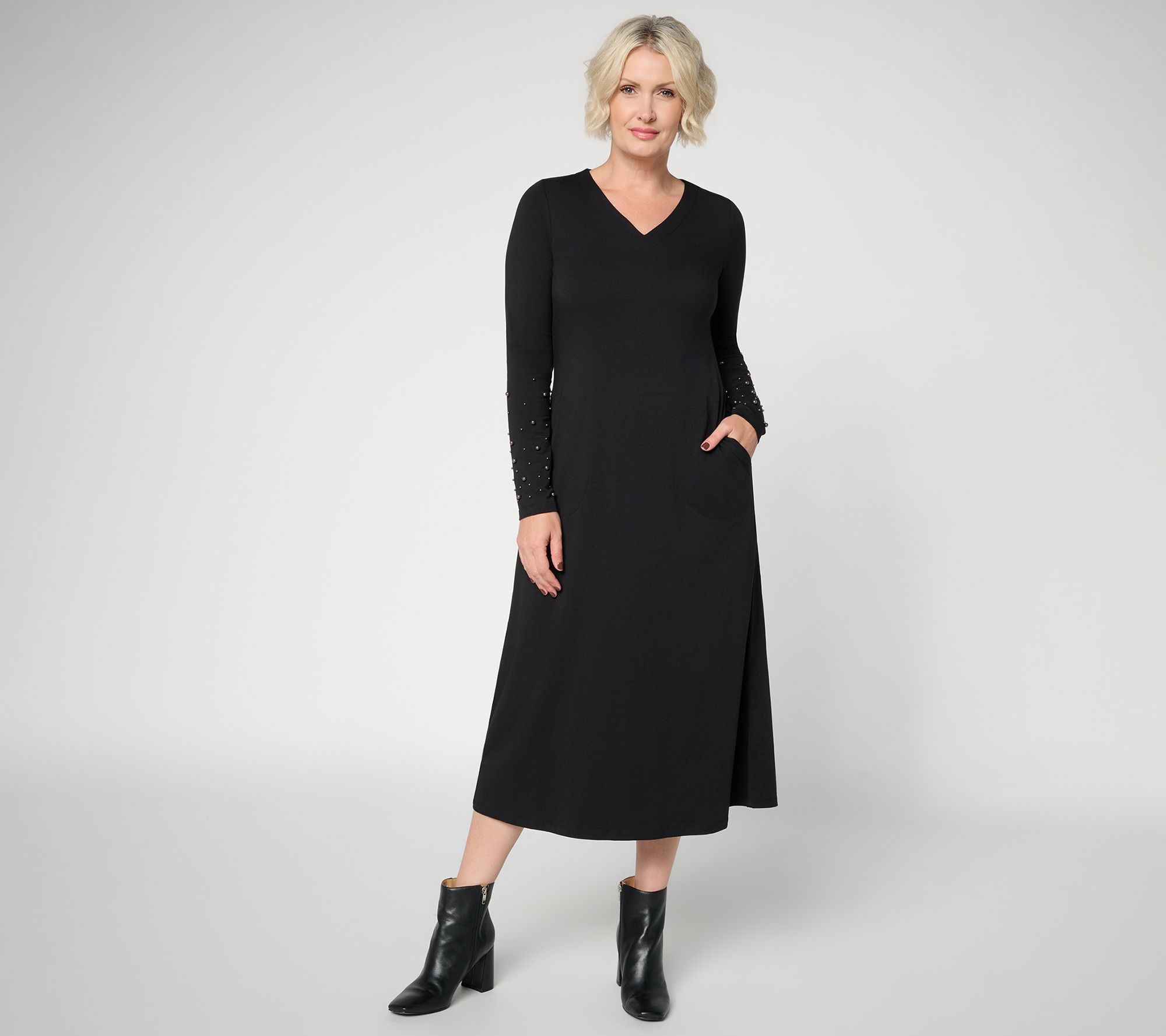Belle by Kim Gravel Petite Pearly Trim Maxi Dress