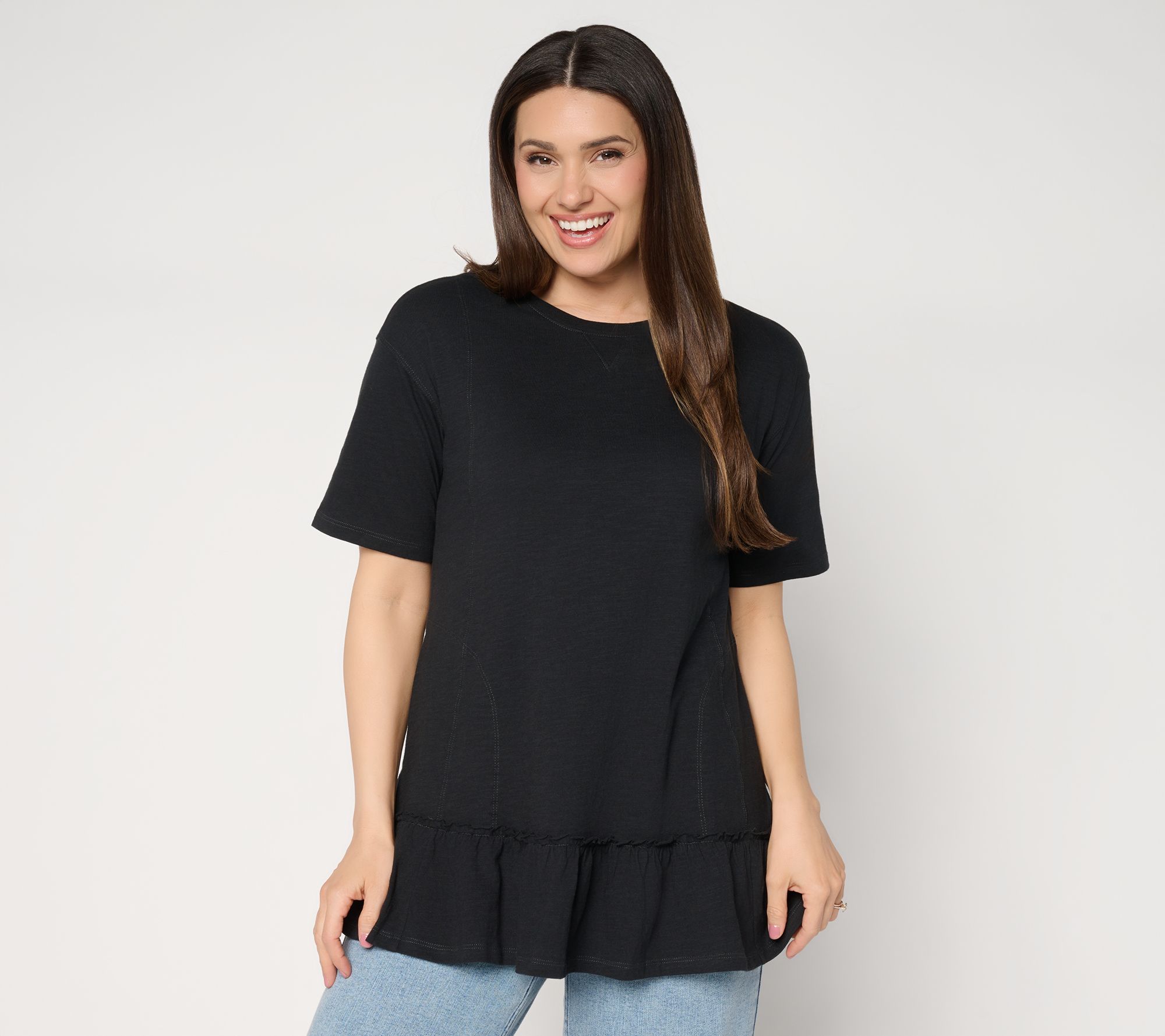 "As Is" LOGO by Lori Goldstein Elbow Sleeve Tee with Ruffle Hem