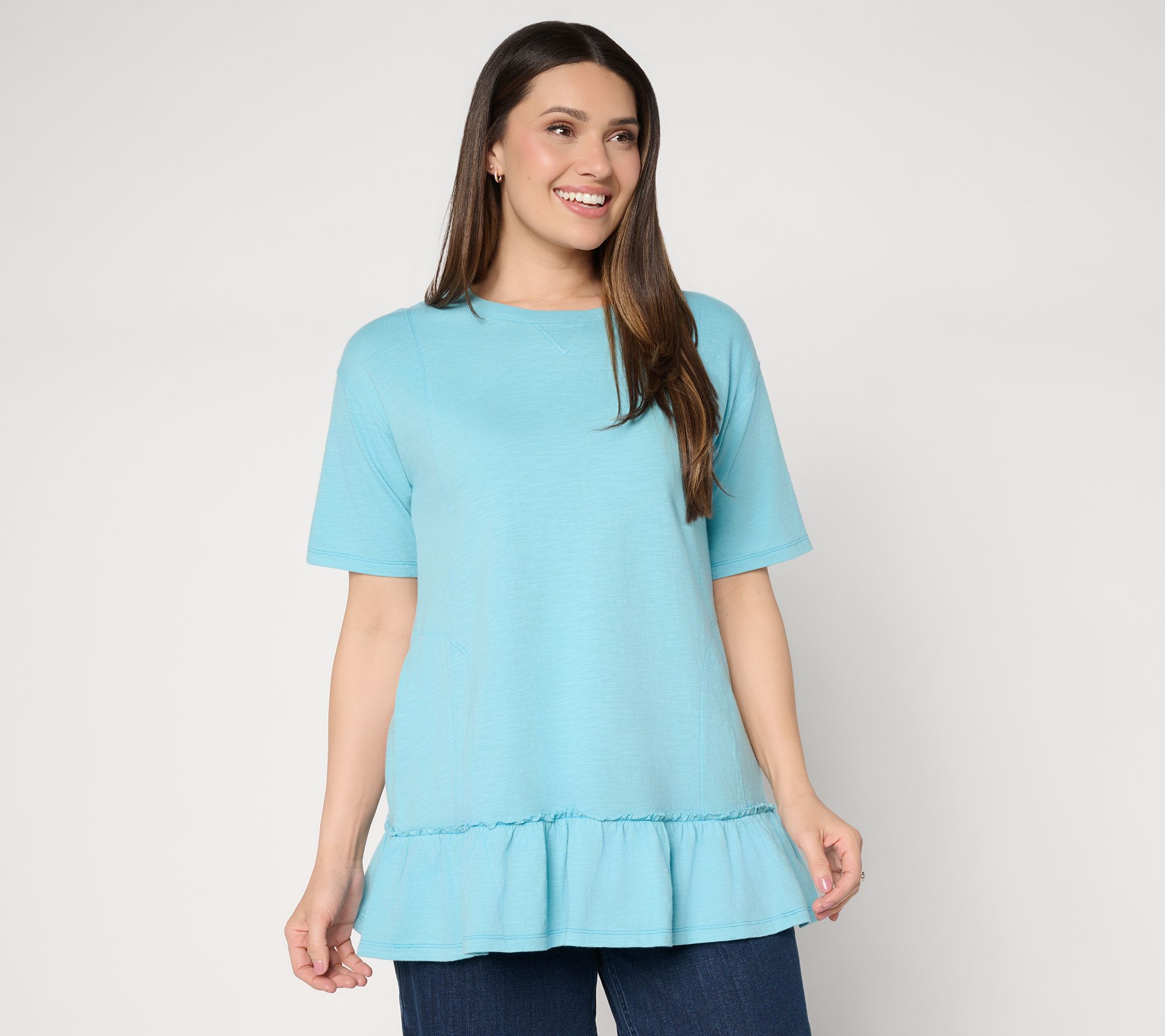 "As Is" LOGO by Lori Goldstein Elbow Sleeve Tee with Ruffle Hem