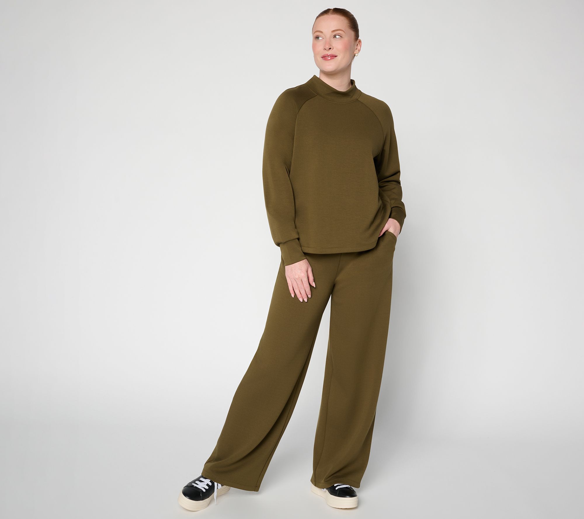 Susan Graver Weekend Serene Knit Top and Pleated Pant Set
