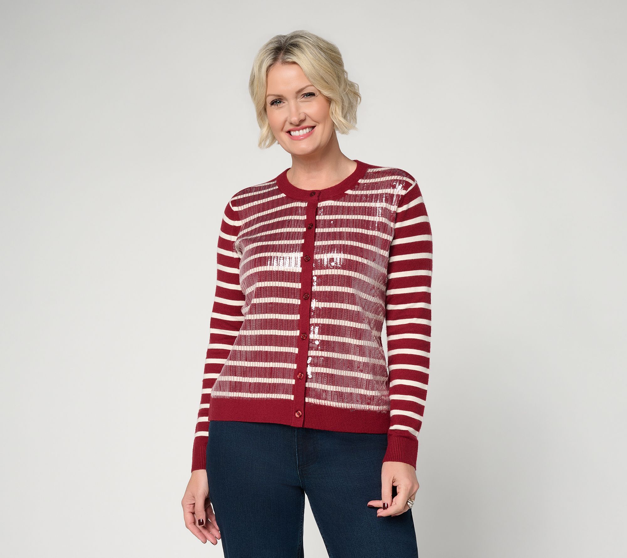  BEAUTIFUL by Lawrence Zarian Crew Neck Sequin Cardigan