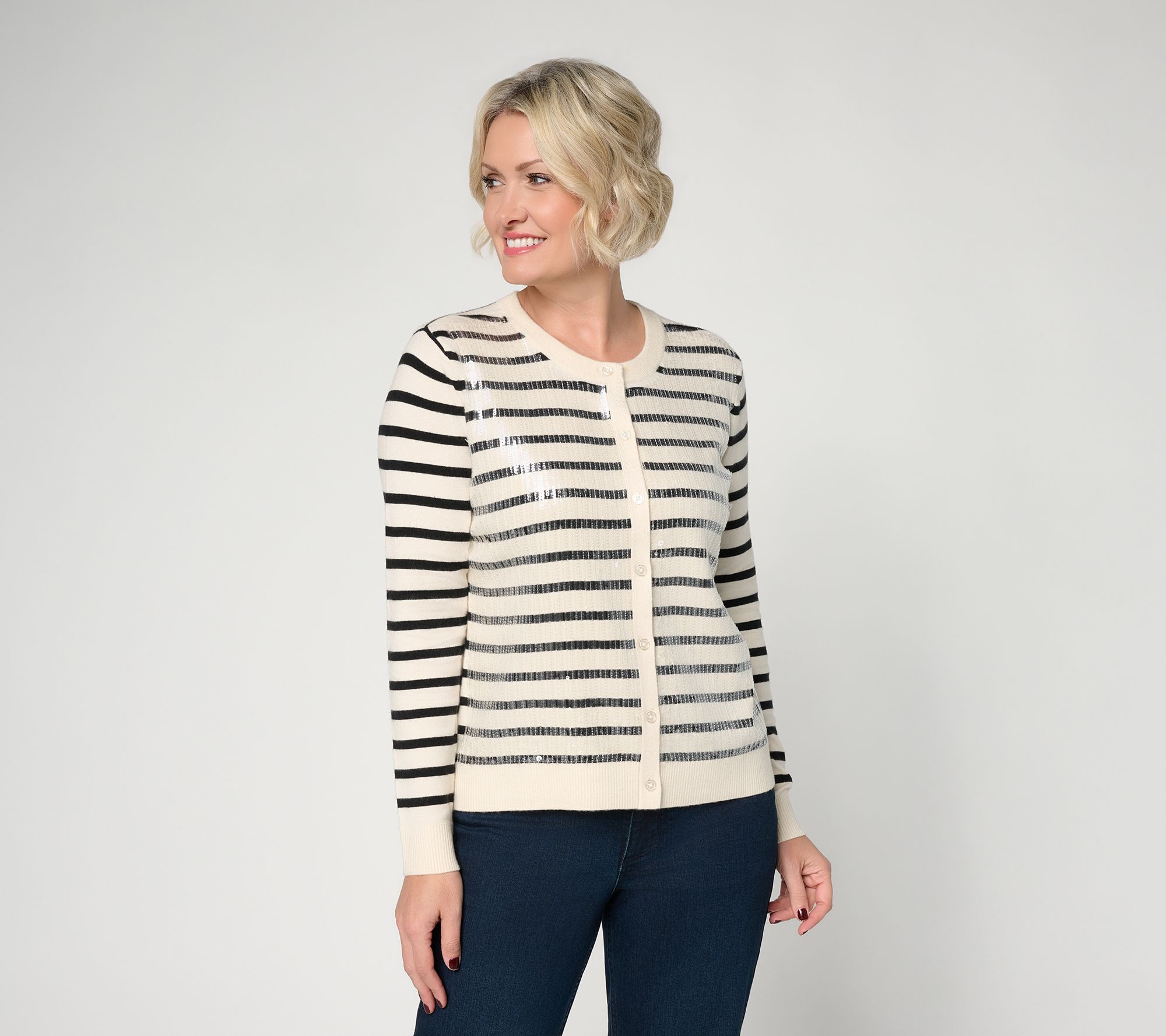 BEAUTIFUL by Lawrence Zarian Crew Neck Sequin Cardigan