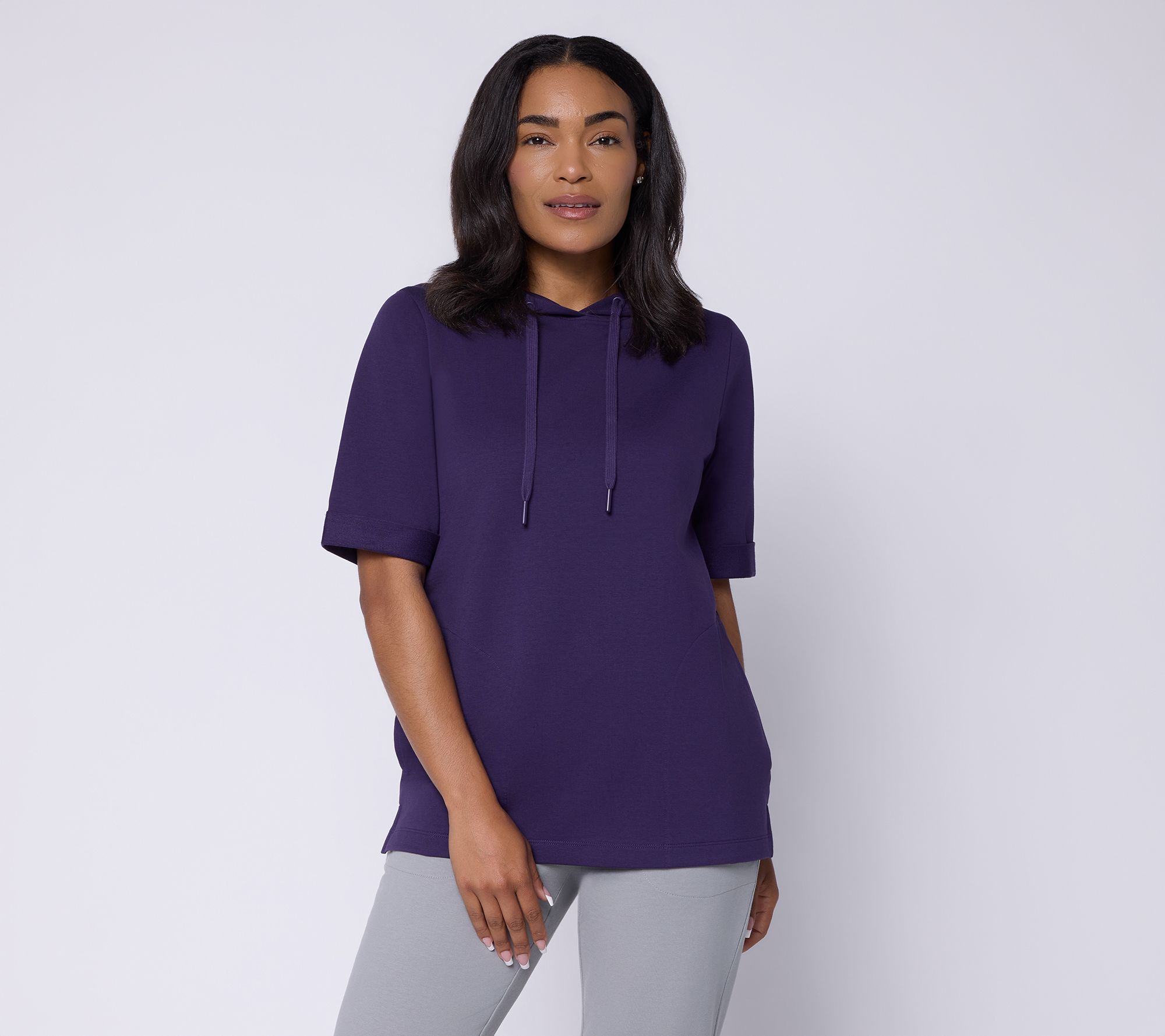 "As Is" Denim & Co. Active French Terry Elbow Sleeve Hooded Top