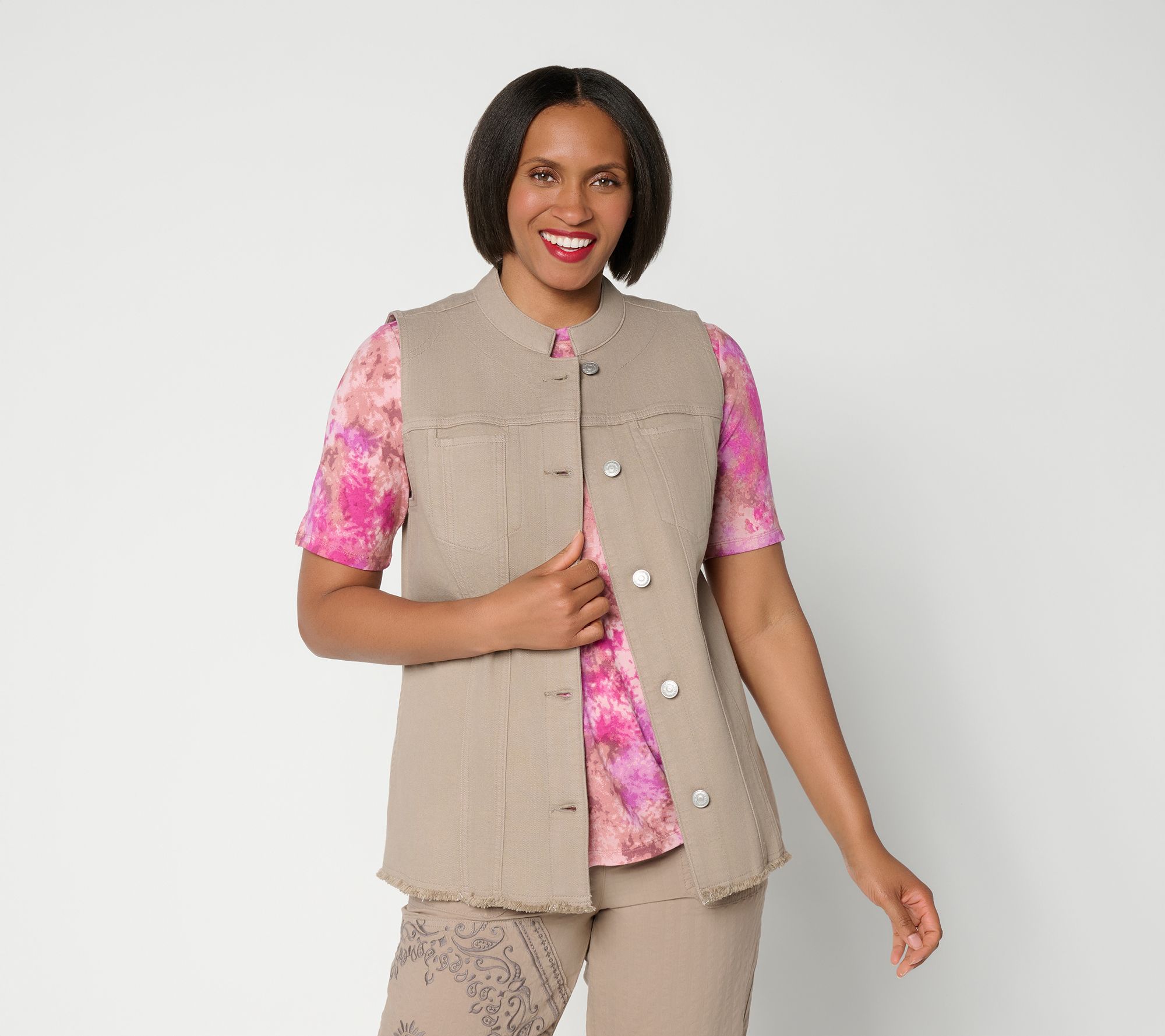 "As Is" LOGO by Lori Goldstein Denim Vest w/ Cinched Back Details