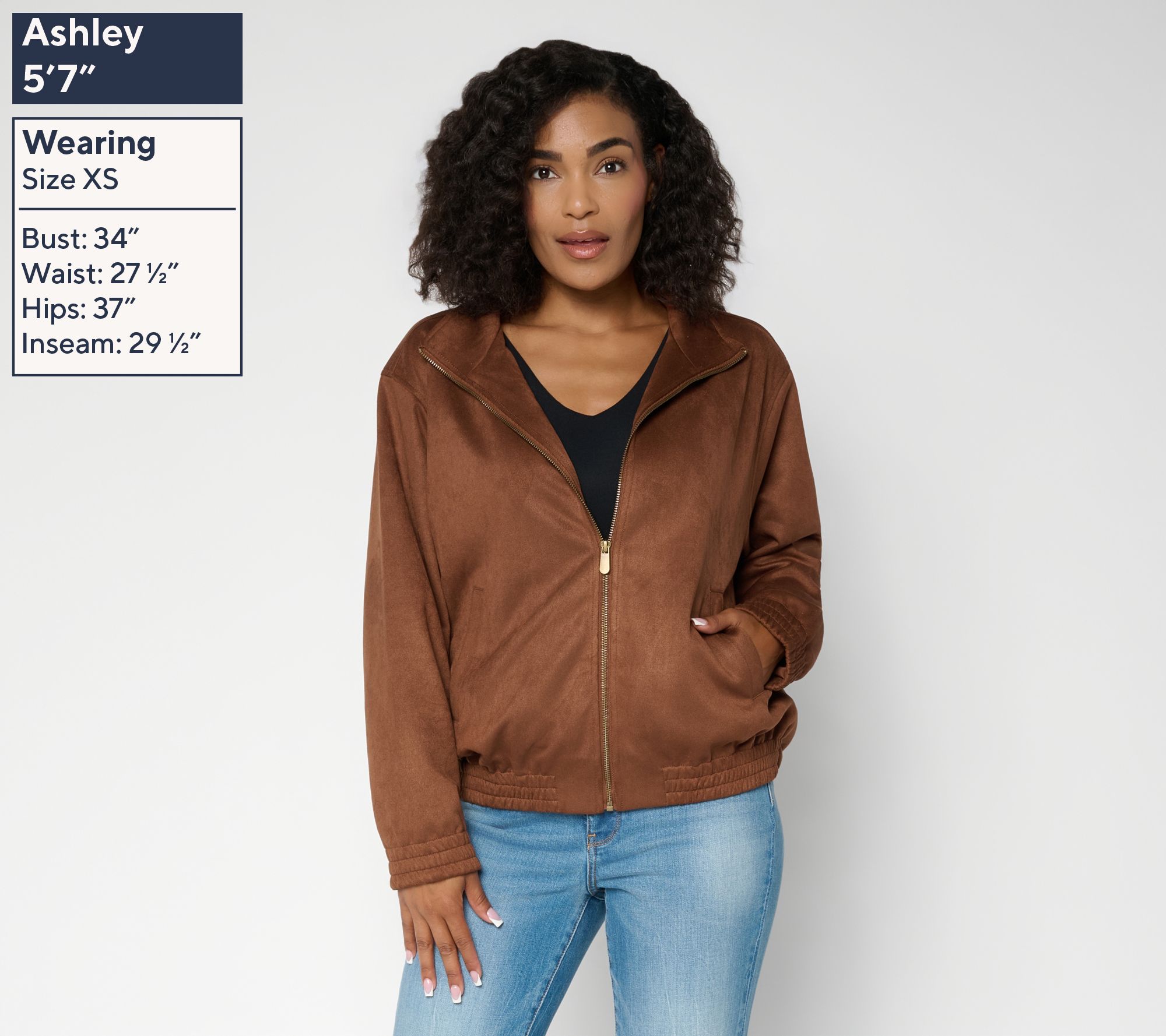 Susan Graver Faux Suede Zip -Front Bomber Jacket | QVC