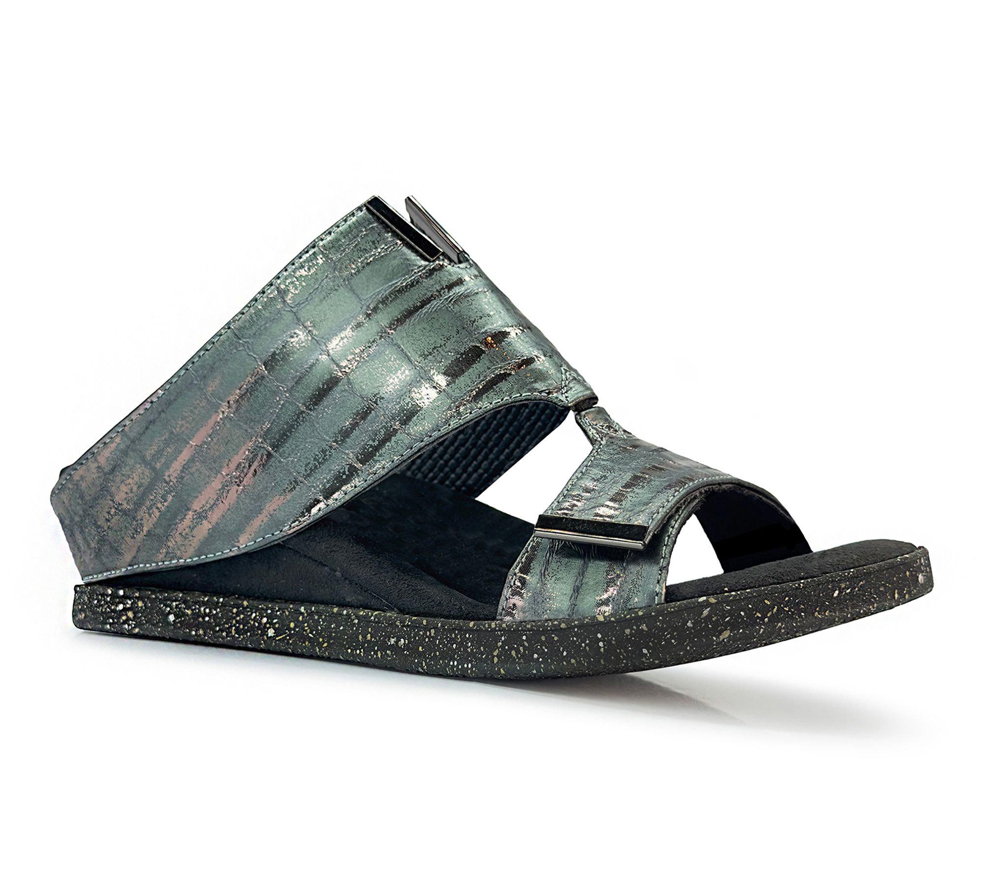 Modzori Kleo Reversible Wedge Sandal - Teal Flips to Black - QVC.com
