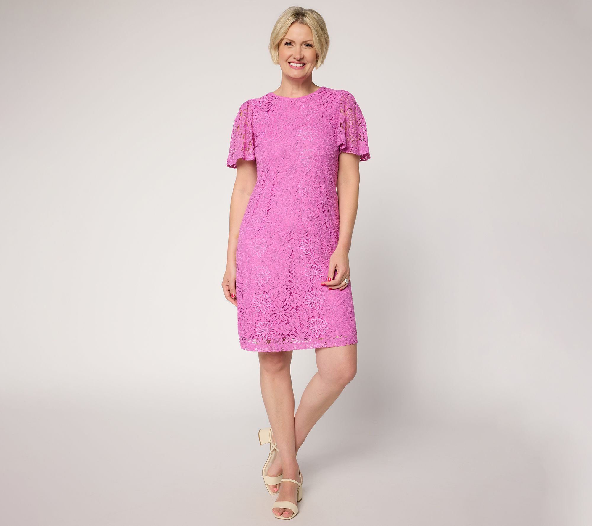 "As Is" nicole by Nicole Miller Reg Short Sleeve Lace Dress