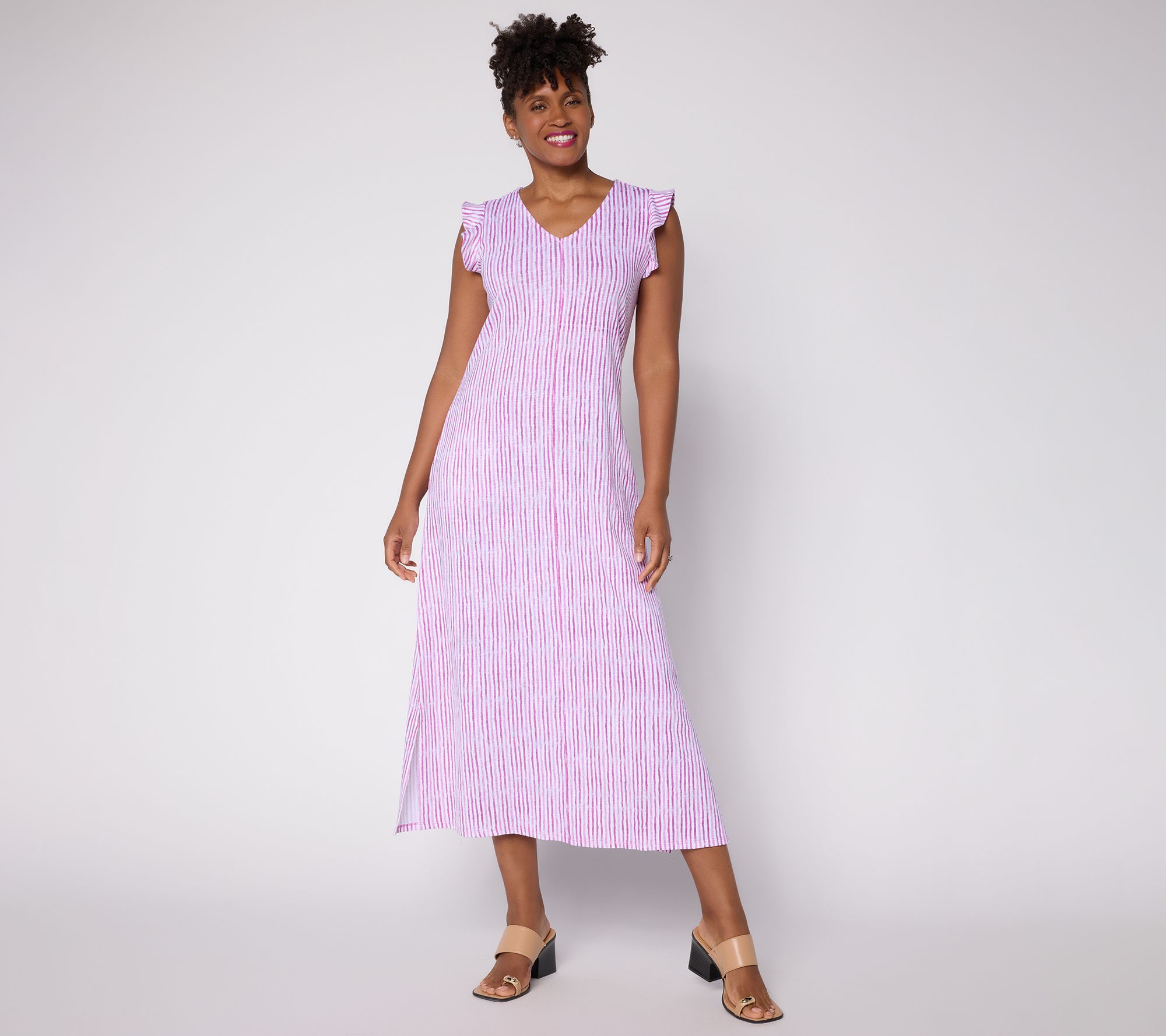 "As Is" Denim & Co. Petite Cotton Slub Maxi Dress with Pockets