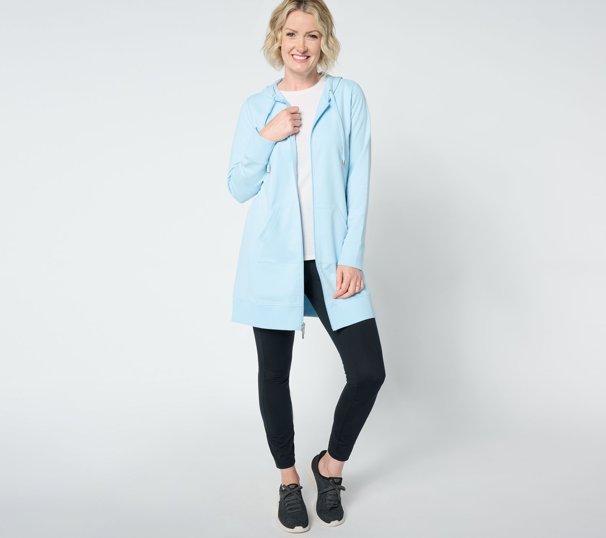 Denim & Co. Active French Terry Zip Front Hooded Tunic - QVC.com