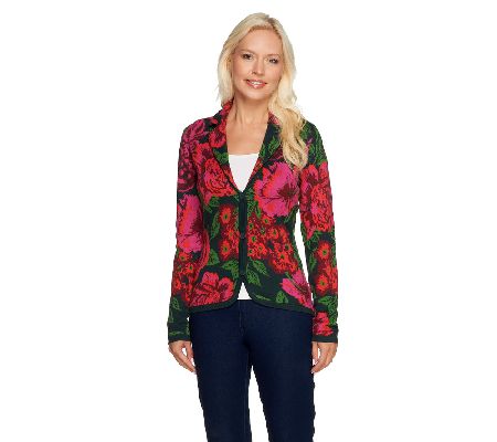 Isaac Mizrahi Live! Jacquard Floral Sweater Blazer - Page 1 — QVC.com