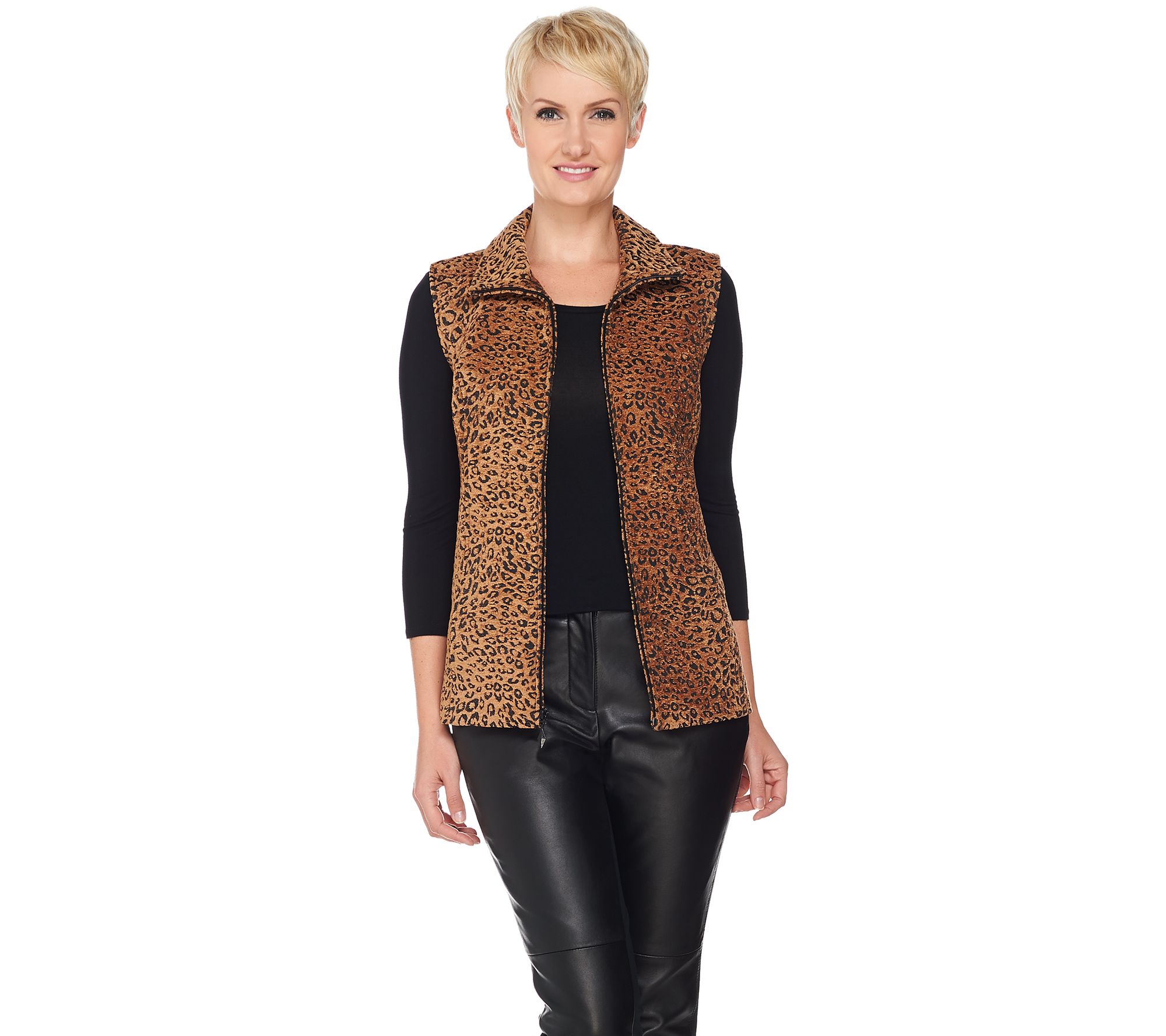 Susan Graver Animal Print Tapestry Zip Front Vest - QVC.com