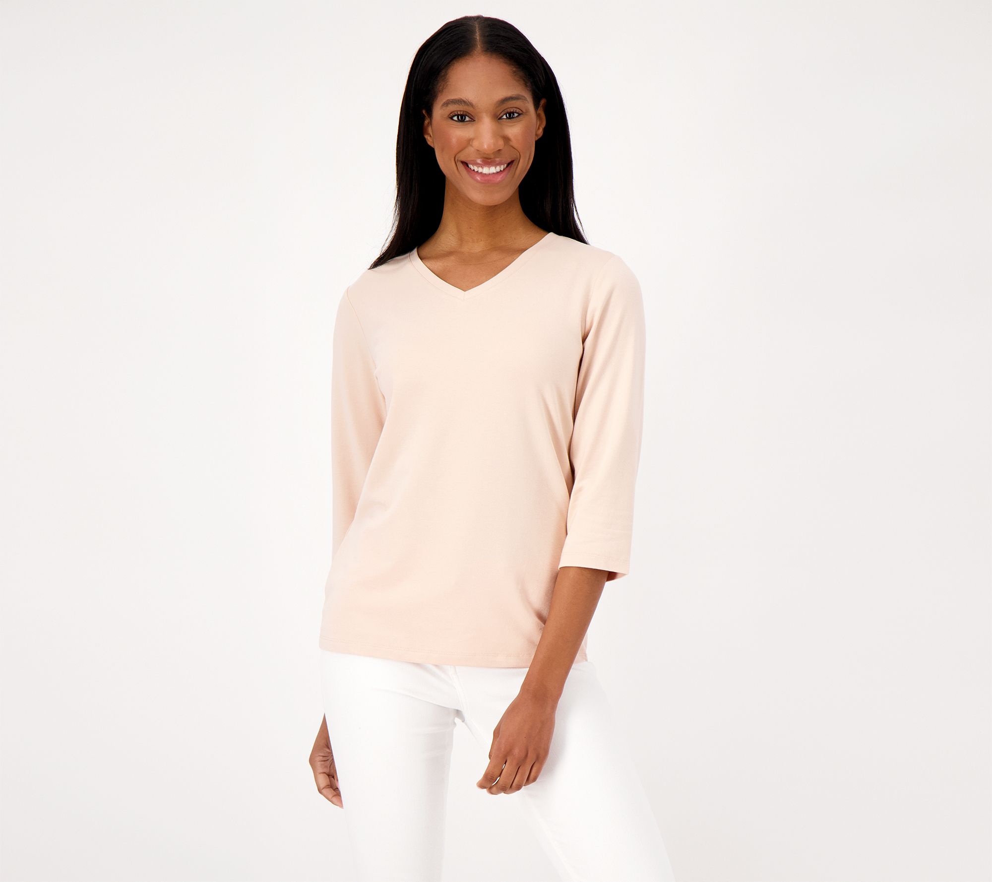 Denim & Co. Essentials V-Neck 3/4-Sleeve Top