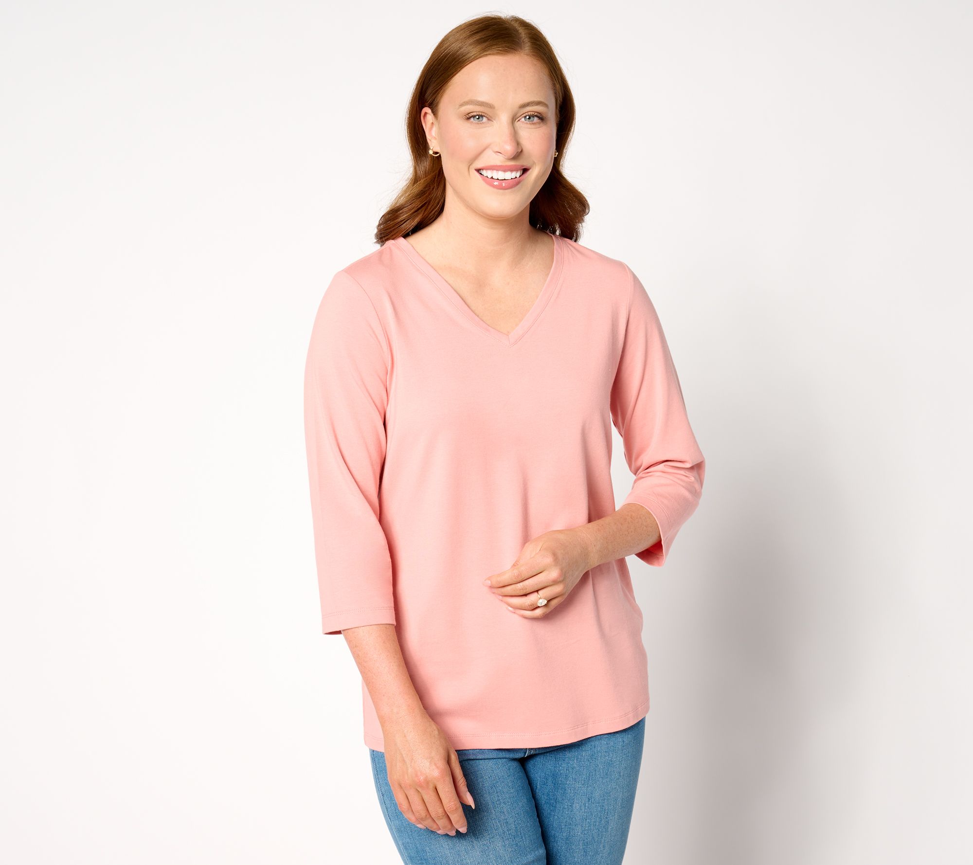 Denim & Co. Essentials V-Neck 3/4-Sleeve Top