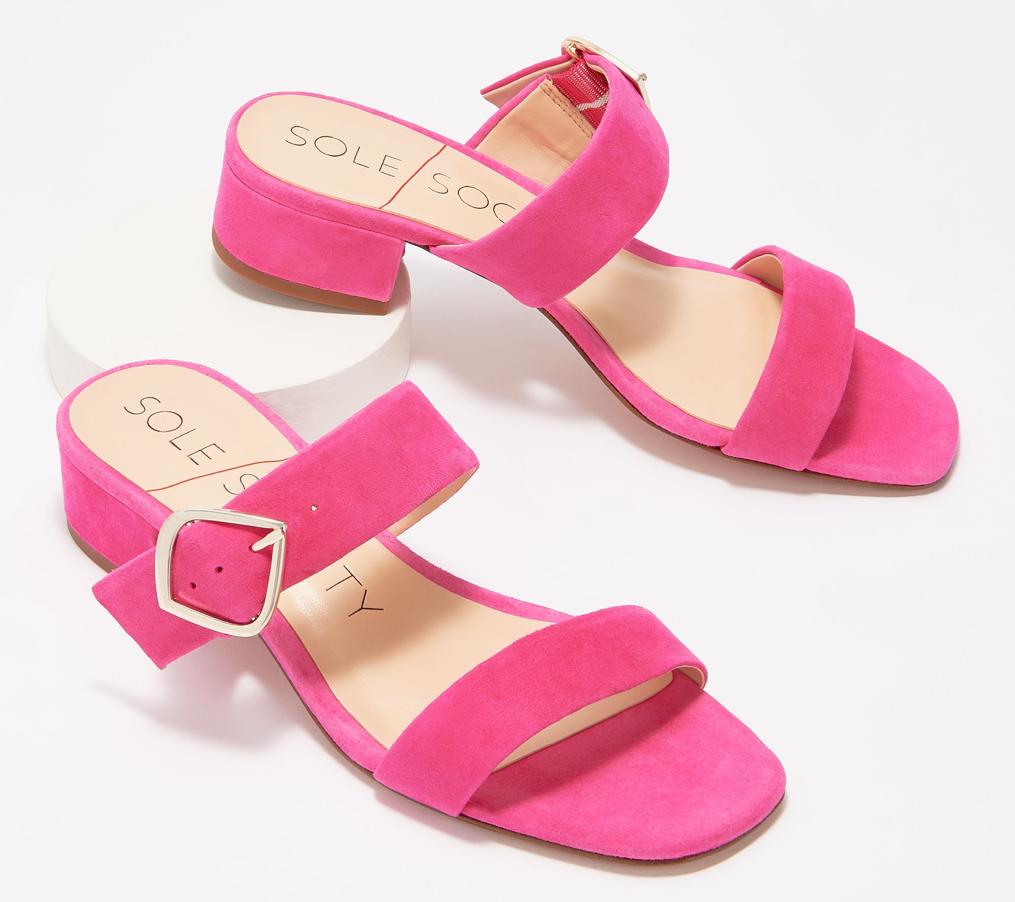 Sole Society Leather Heeled Sandals with Buckle - Emberlise - QVC.com
