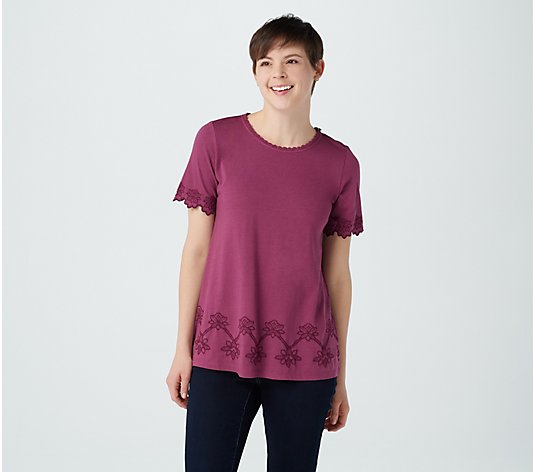 LOGO by Lori Goldstein Cotton Modal Top with Embroidery