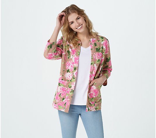 Isaac Mizrahi Live! Floral Printed Diamond Quilted Knit Jacket