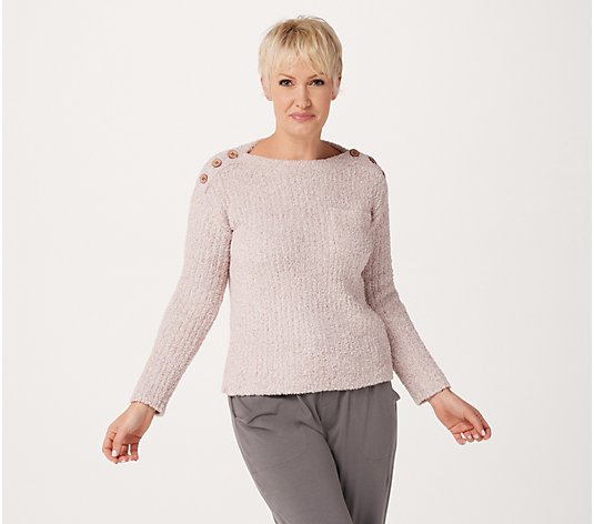 "As Is" Barefoot Dreams CozyChic MelangeBoatneck Button Pullover